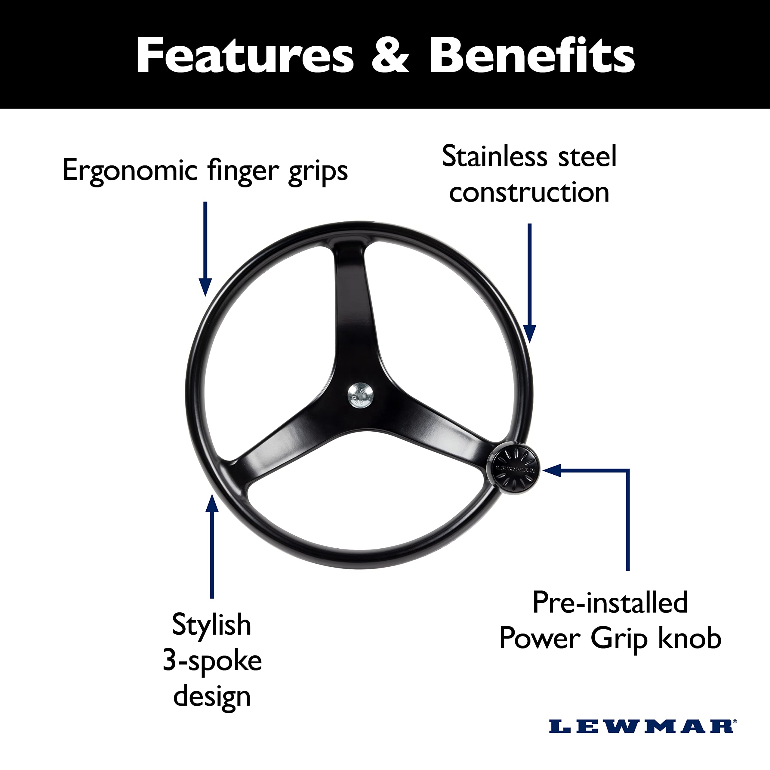 Amazon.com : Lewmar Power Grip Boat Steering Wheel with 5/8