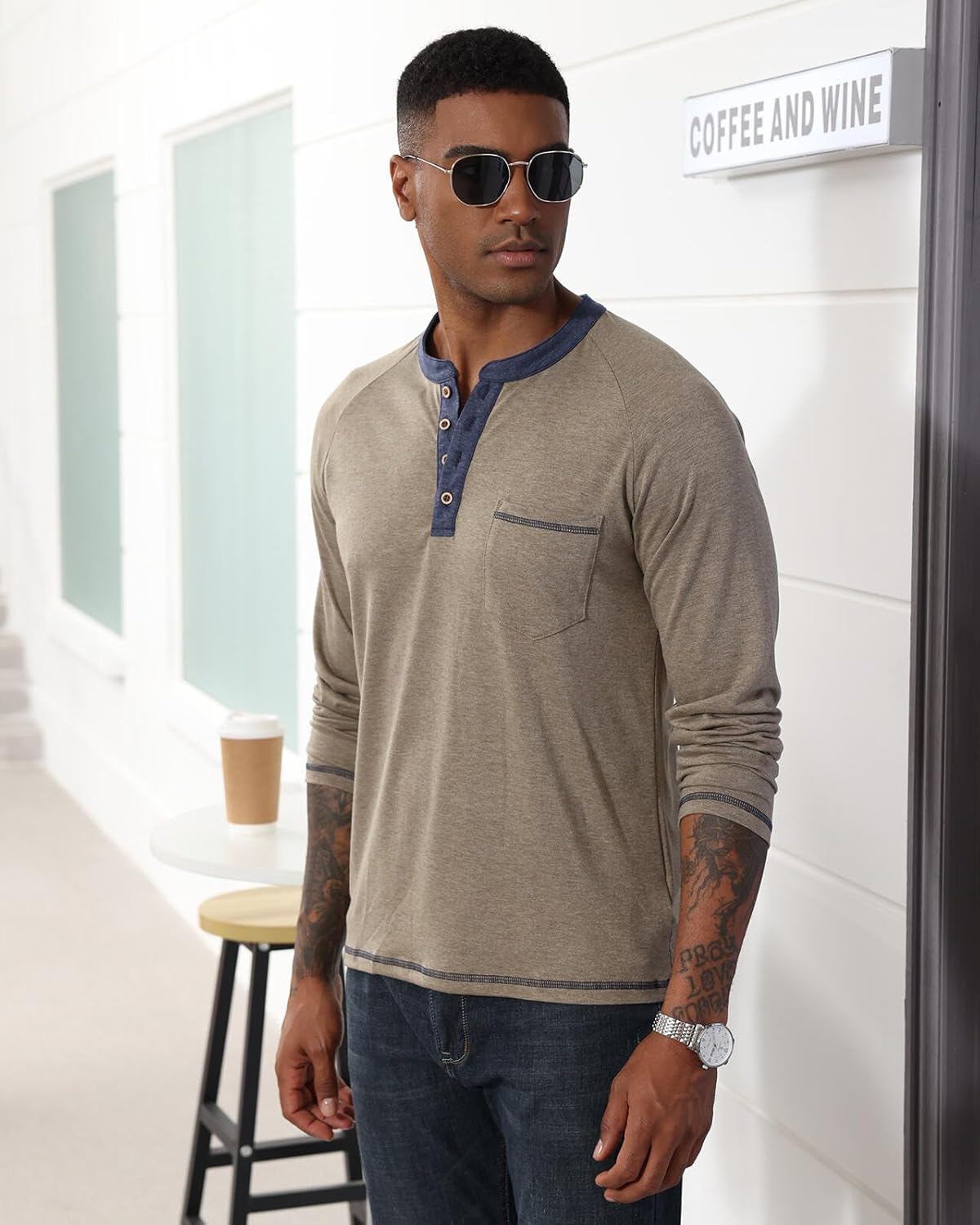 Angbater Mens Long Sleeve Henley T Shirts Casual Lightweight Basic Button Tee Shirts with Pocket - Image 3