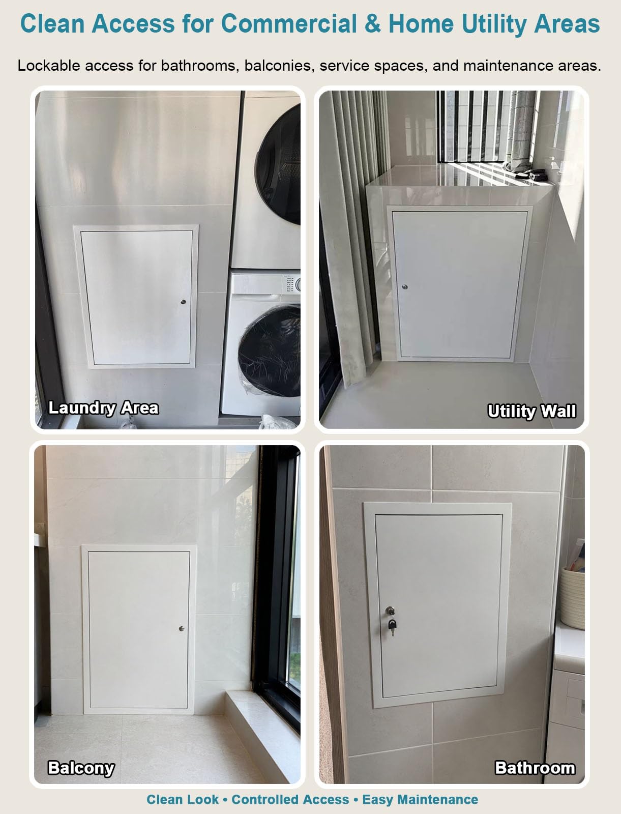 Drzwi serwisowe aluminiowe z zamkiem, 20 x 44 cale, panel wpuszczany w ścianę i sufit, do montażu płyt gipsowo-kartonowych, zamykany właz techniczny do instalacji wodno-kanalizacyj