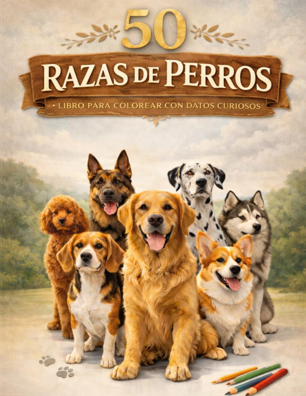 50 Razas de Perros: Libro para Colorear con Datos Curiosos