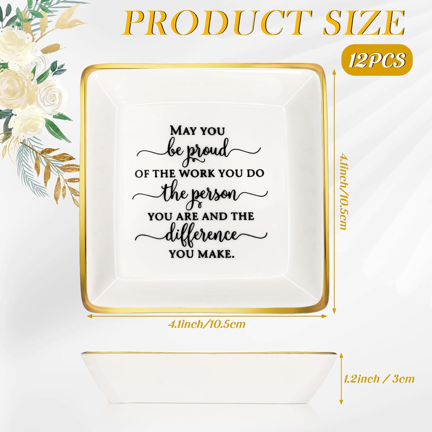 Suzile Employee Appreciation Gifts Trinket Dish Gifts Bulk Ceramic Ring Jewelry Tray Sign Jewelry Dish for Women Teacher