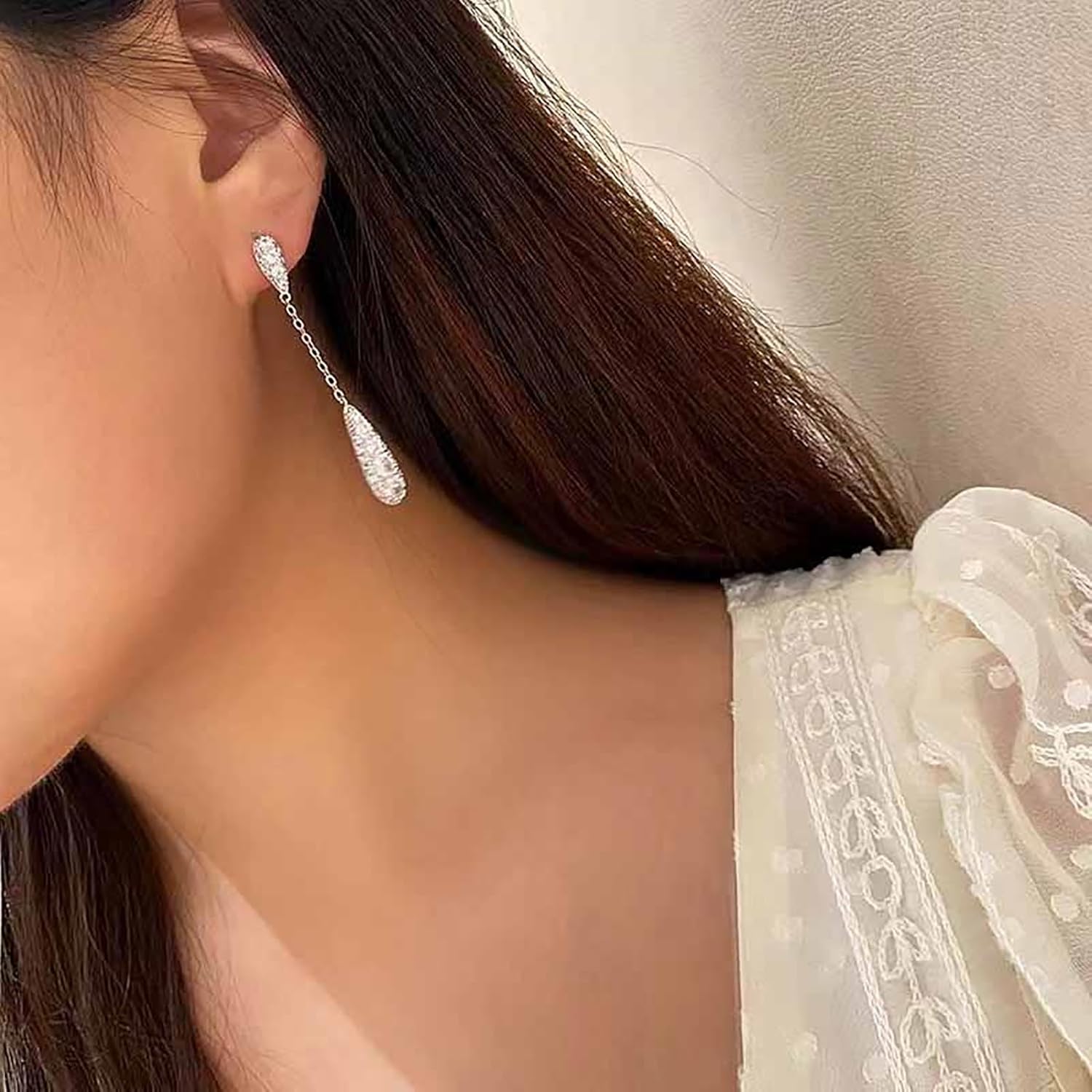 W WEILIRIAN Boho Crystal Drop Earrings Long Rhinestone Dangle Earrings Gold Cz Earrings Sparkly Wedding Earrings Jewelry for Women - Image 3