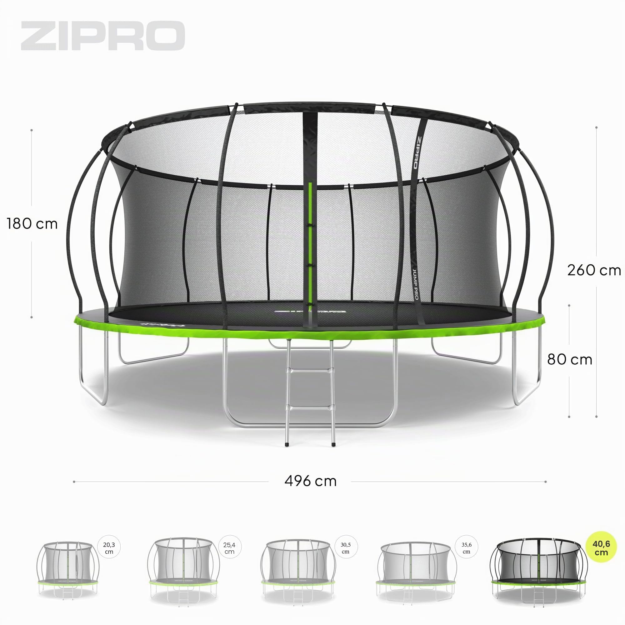 ZIPRO JumpPro Premium Trampolin Outdoor, Gartentrampolin für Kinder, mit Innennetz, Wetterfest, UV-Schutz, Einfache Montage, Belastbar