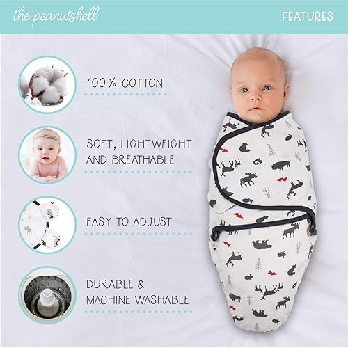 Miniatura 2 de The Peanutshell Mantas para envolver bebés para niños o niñas animales del bosque y cuadros de búfalo paquete de 3 2 tamaños ML