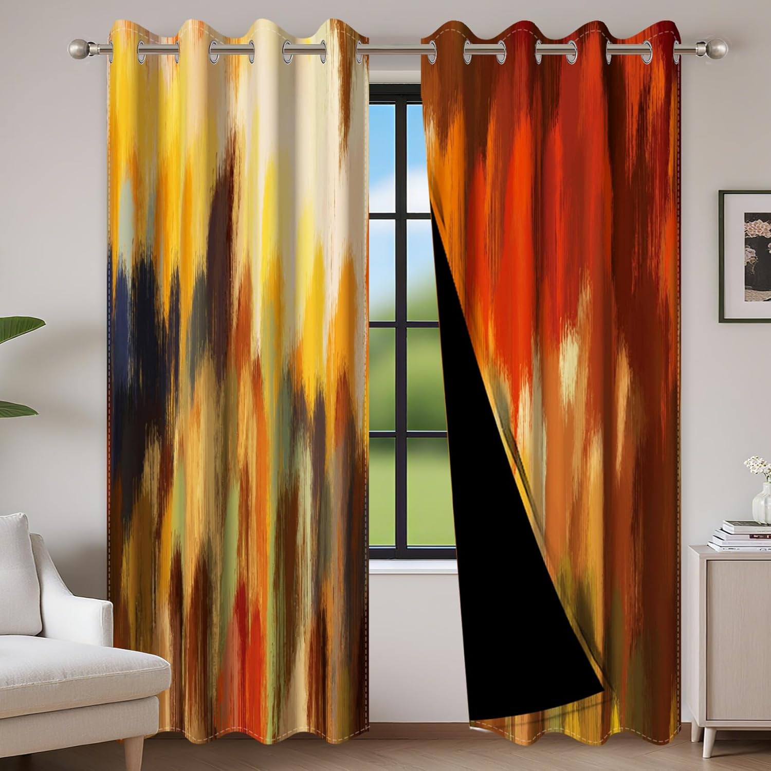 Baocicco Orange Curtains 84 inch Long 2 Panels Abstract Rust Curtain Room Darkening Grommet Window Treatments Modern Decorative for Bedroom Living Room 42Wx84L
