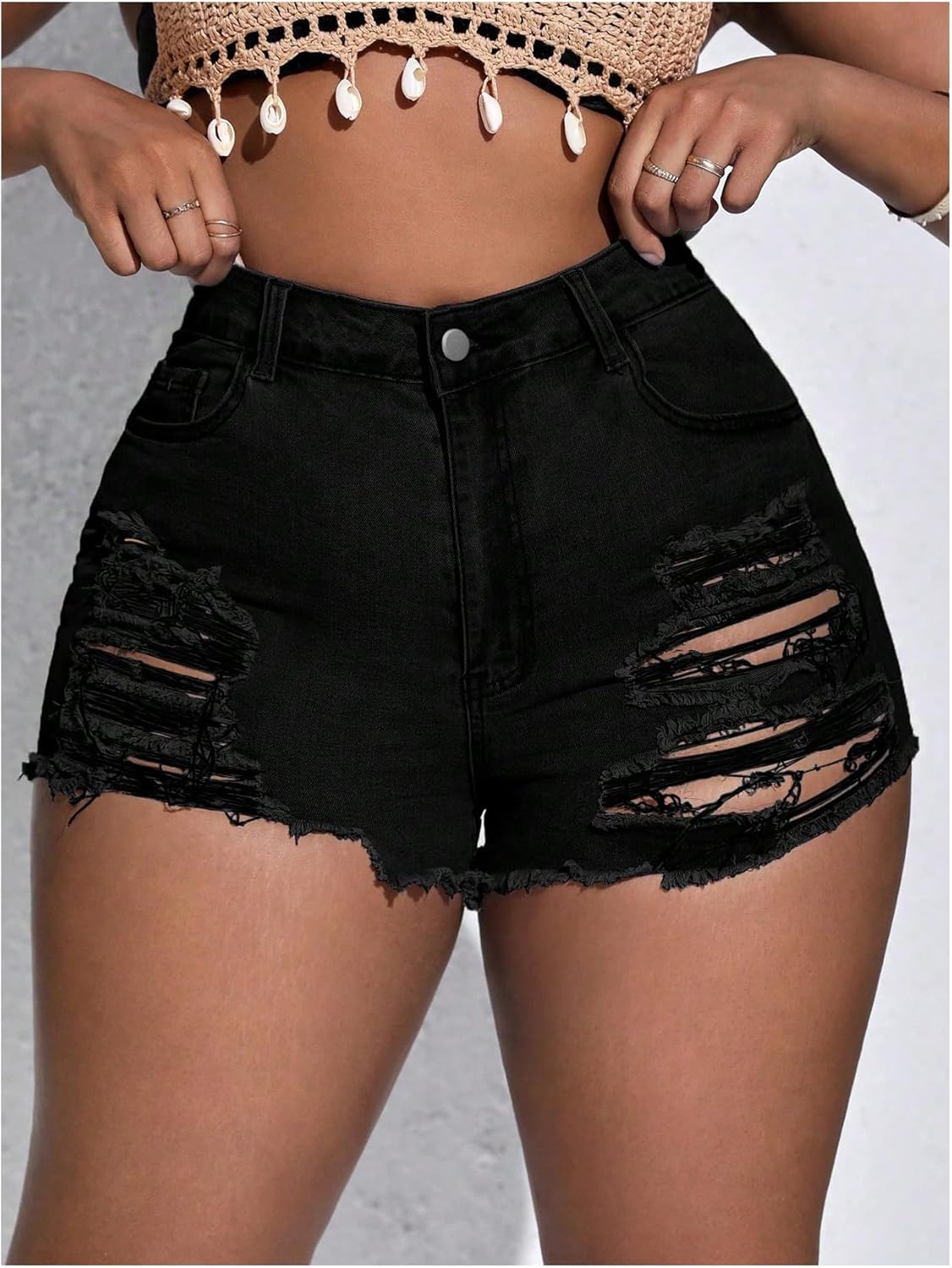 SOLY HUX Women's Plus Size Ripped Denim Shorts Casual Summer High Waisted Skinny Jean Shorts - Image 3