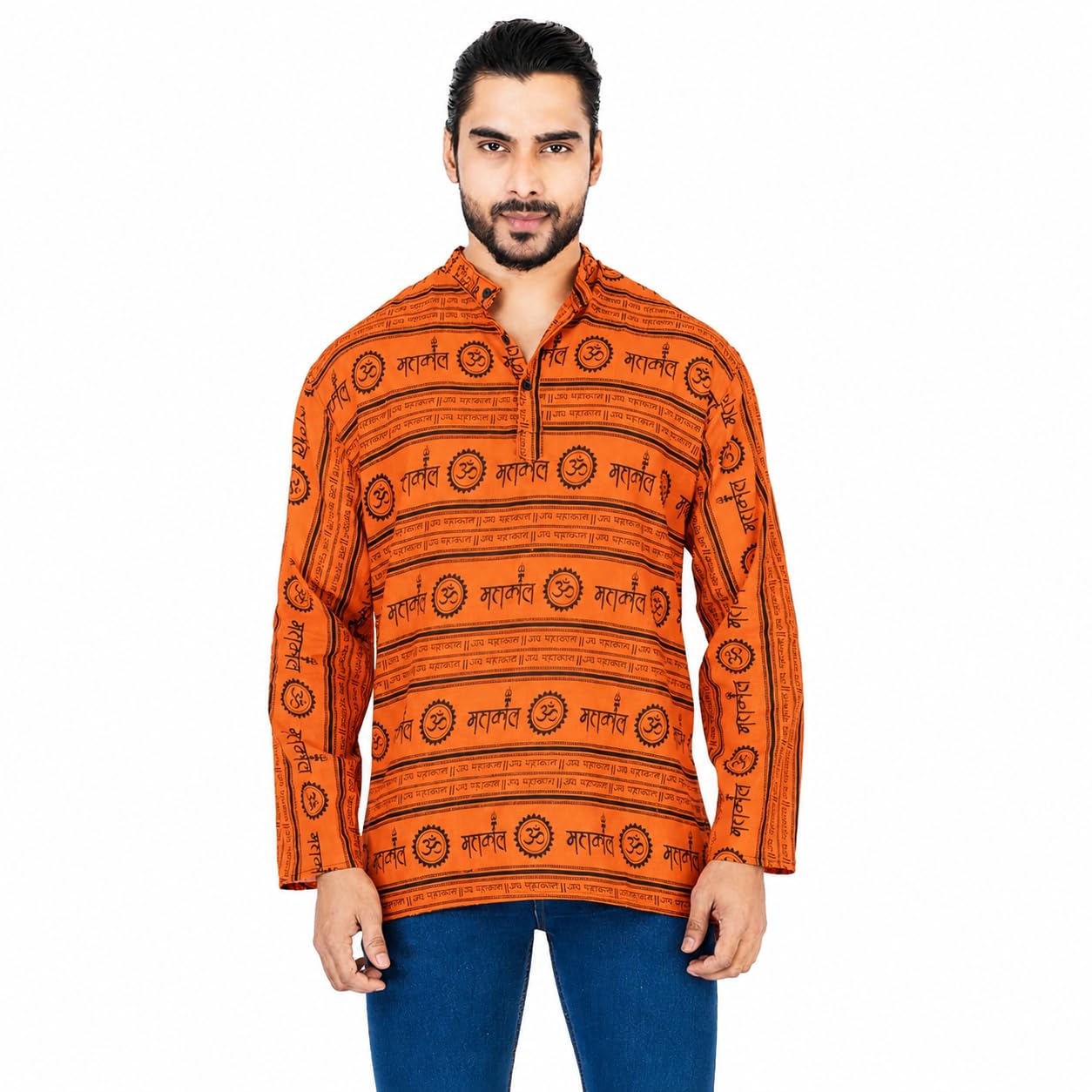 Men's Slim Fit Cotton Lord Shiva Mahakal Printed Kurta - Orange | Mahakal Printed Kurta | Orange Kurta for Men | Lord Shiv Printed Kurta-image-19