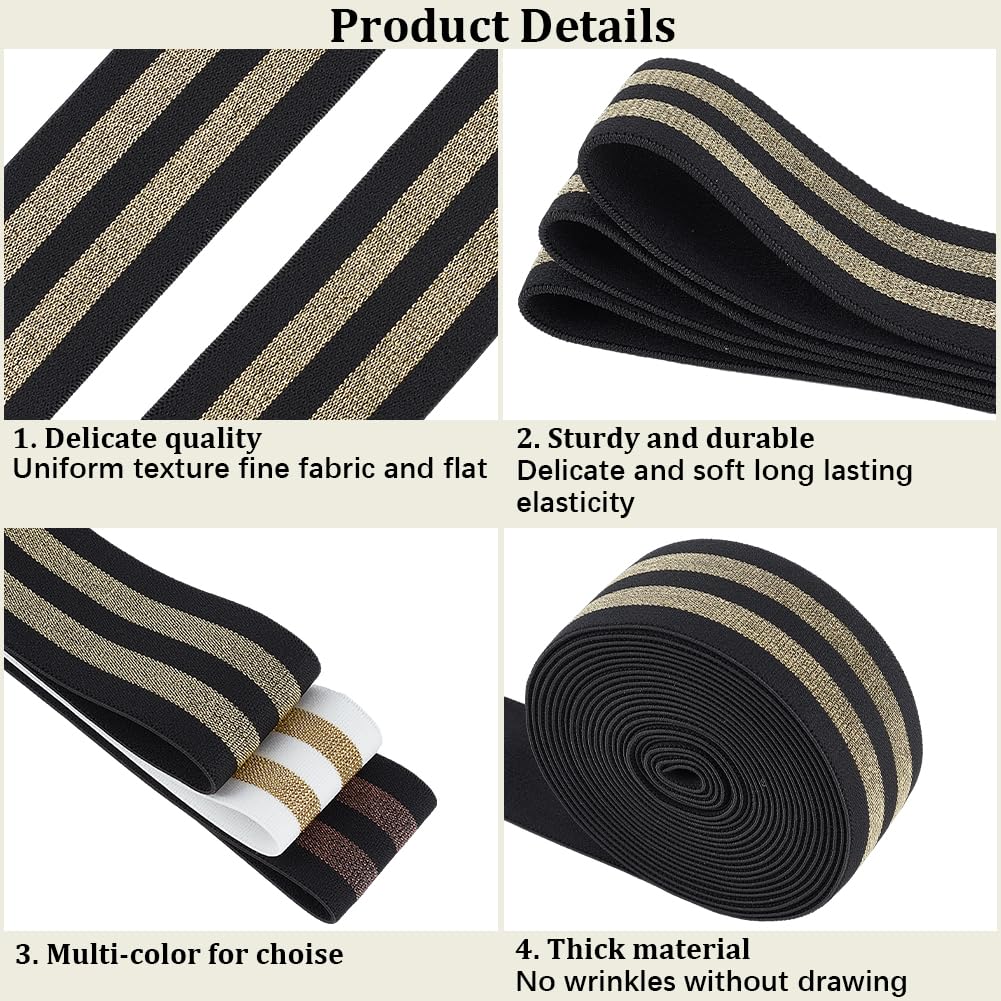 GORGECRAFT 4.7m*40mm Fascia Elastica A Strisce Dorate Metallizzate Nastro Elasticizzato Nero Comoda Fascia A Strisce Glitterate per Cintura Progetti di Cucito Lavori Artigianali per Indumenti