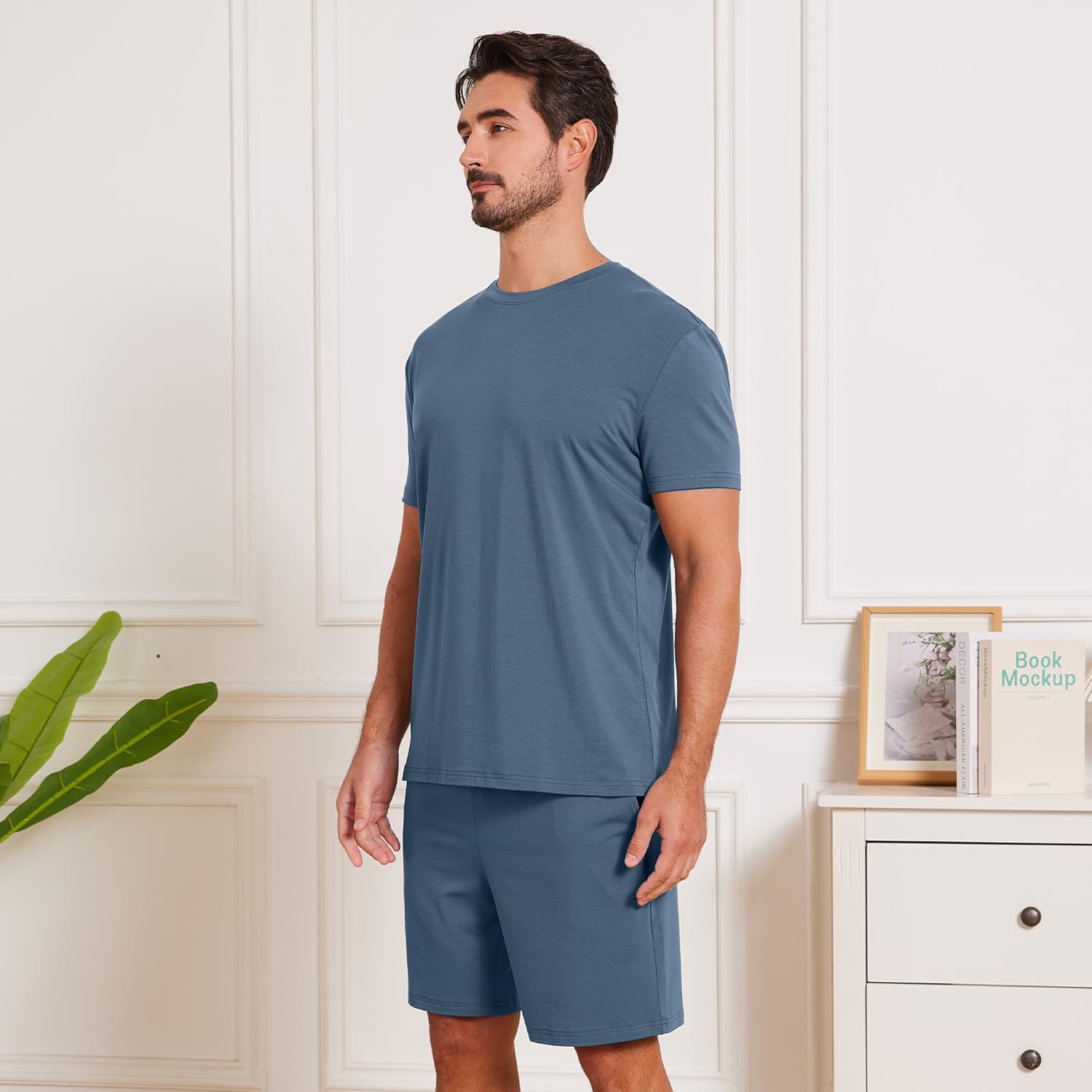 netdraw Men's Ultra Soft Bamboo Viscose Pajama Sets Lightweight Comfy Lounge Sleep Short Sleeve Pjs Sleepwear - Image 3