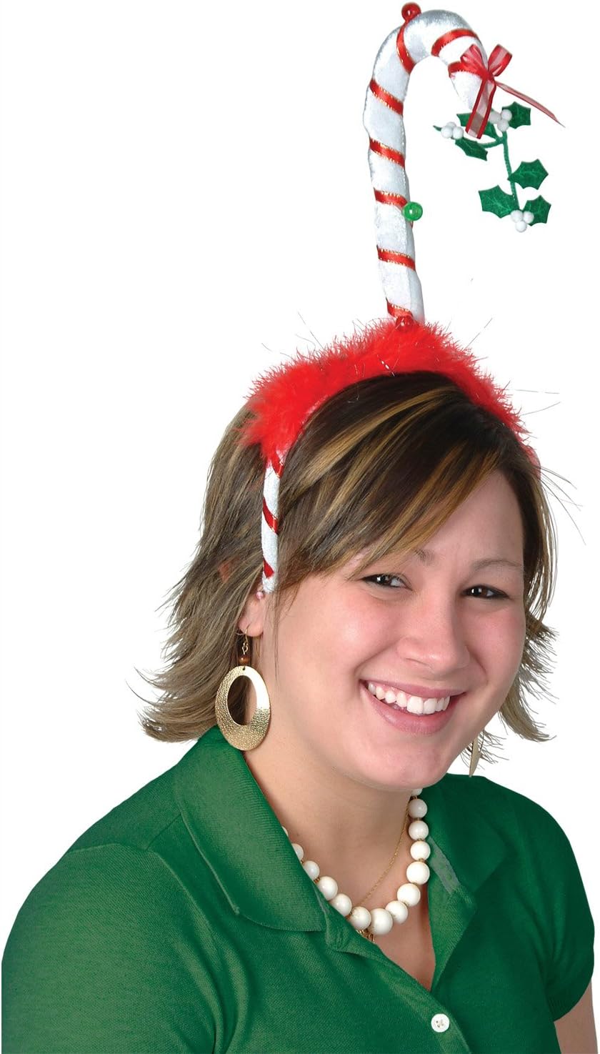Beistle 1-Pack Mistletoe Candy Cane Boppers Party Hat, Red/White/Green