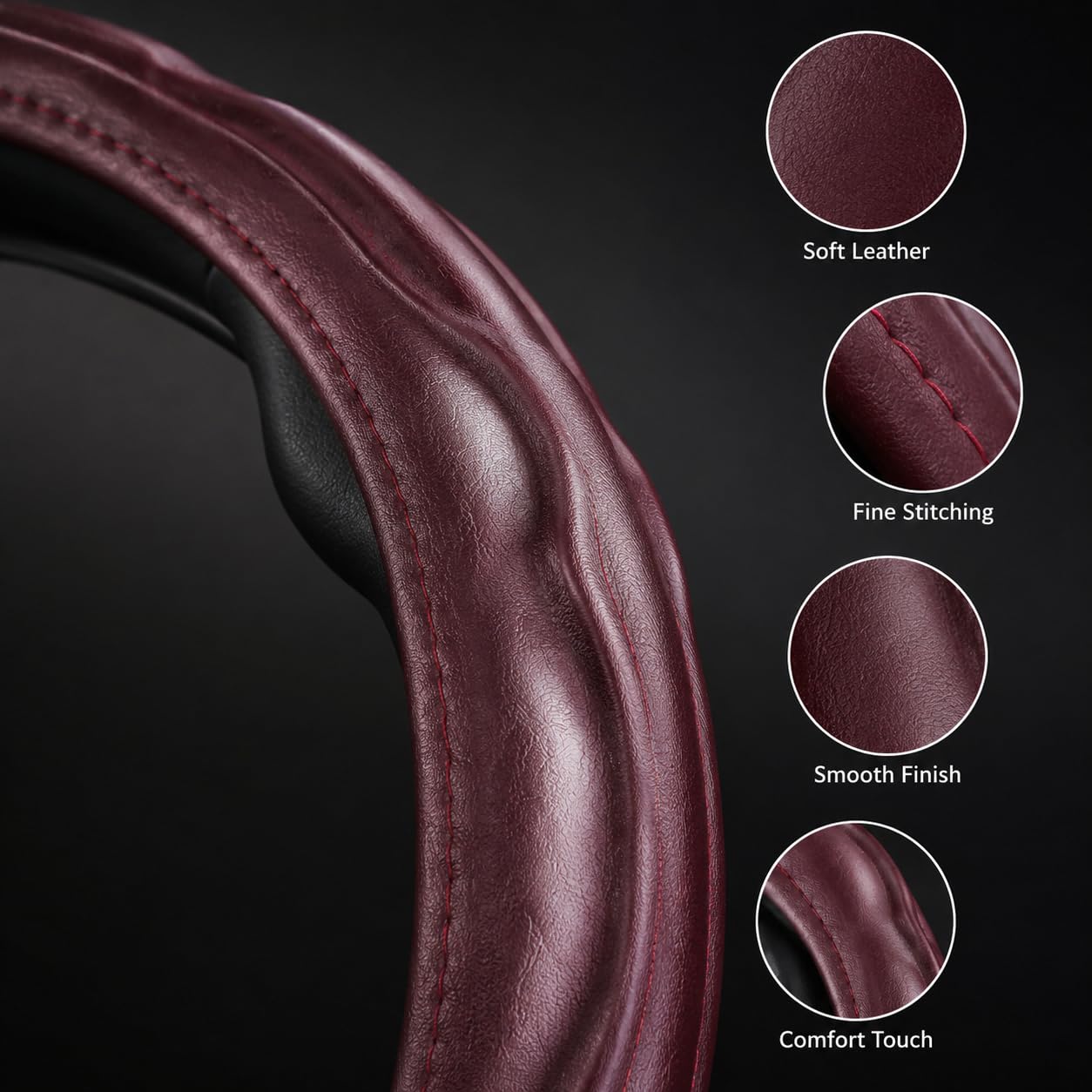 Funda Volante Coche de Piel de Oveja para Peugeot 108/108 Top!/208 II/208 I/208 GT/e-208 P21 A9 CC CA 5-door/3-door, Antideslizante Transpirable 37-38cm,Wine Red