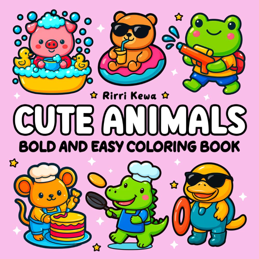 Cute Animals: Bold & Easy Coloring Book for Adults and Kids Featuring Animals Characters for Stress Relief with Easy and Simple Designs (Bold and Easy Coloring Books)