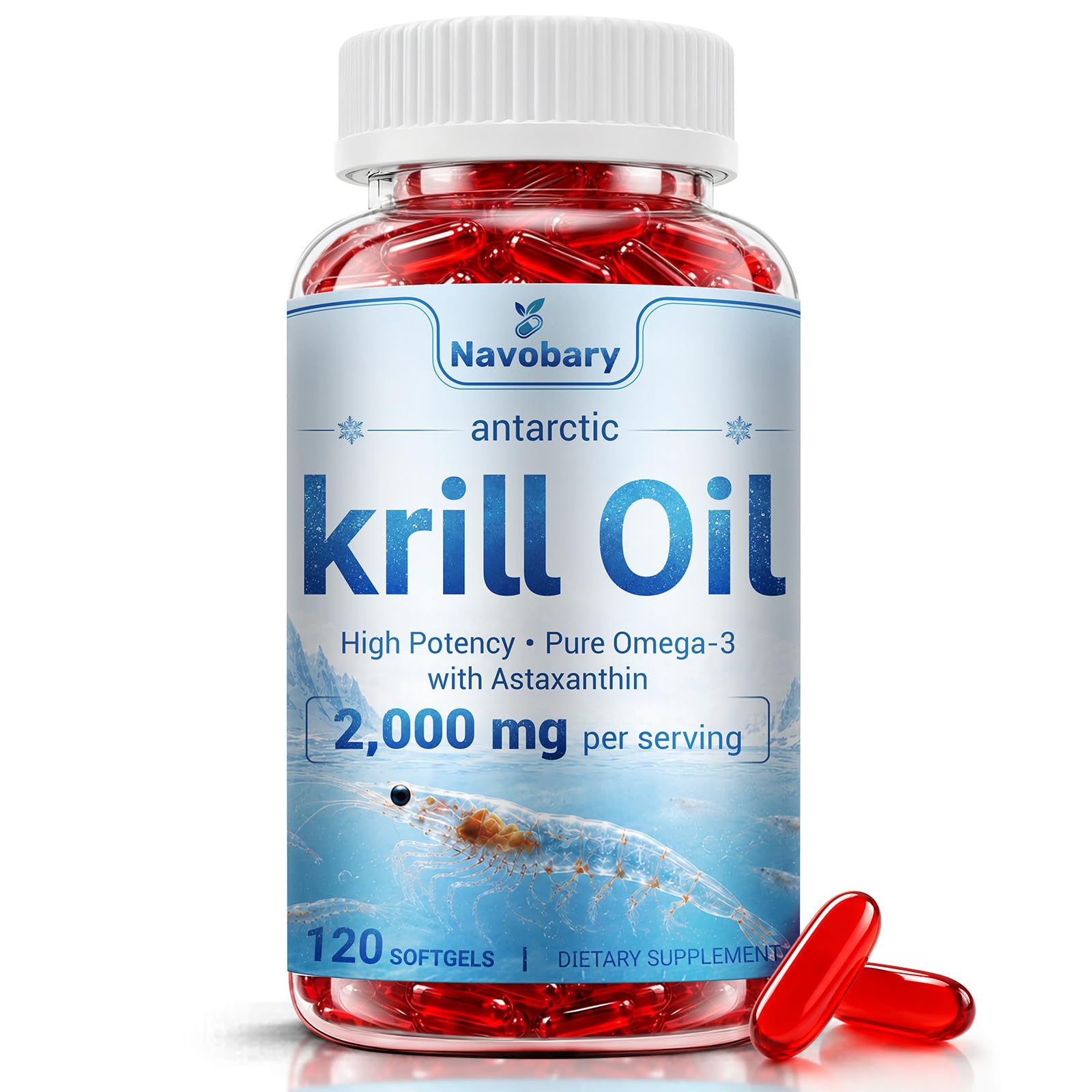 Antarctic Krill Oil 1000mg Softgels, Omega-3 EPA DHA, Astaxanthin, 120 ct 120 Count (Pack of 1)