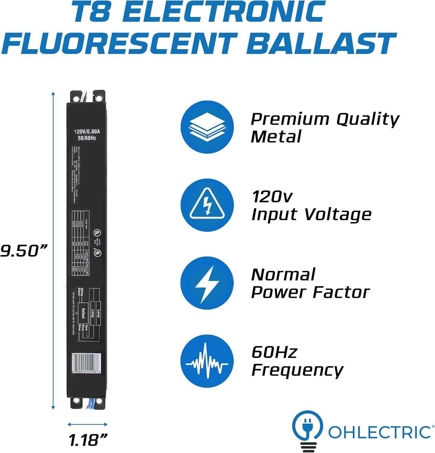 OHLECTRIC Ballast T8 2-Lamp (6-Pack) Replacement for Robertson ISU232T8120 Electronic Fluorescent Ballast, for 1 or 2 T8 Fluorescent Lamps Between 17W-32W or 1 F40T8 Lamp, Instant Start, 120V