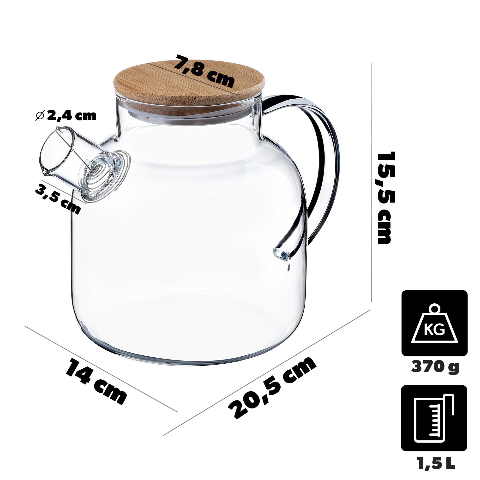 Bambusowa pokrywka dzbanek szklany 1.5L Kadax