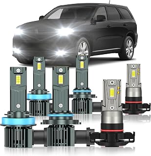 Compatible with Dodge Durango 2011-2013 Fog Bulbs, High&Low Beam Fog Light Bulbs Combo, 800% Super Bright 6000K Cool White, Plug and Play, Pack of 6