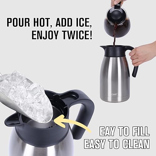 Miniatura 100 de Jarra térmica de acero inoxidable para café, termo de doble pared sellado al vacío, 12 horas de retención de calor Negro