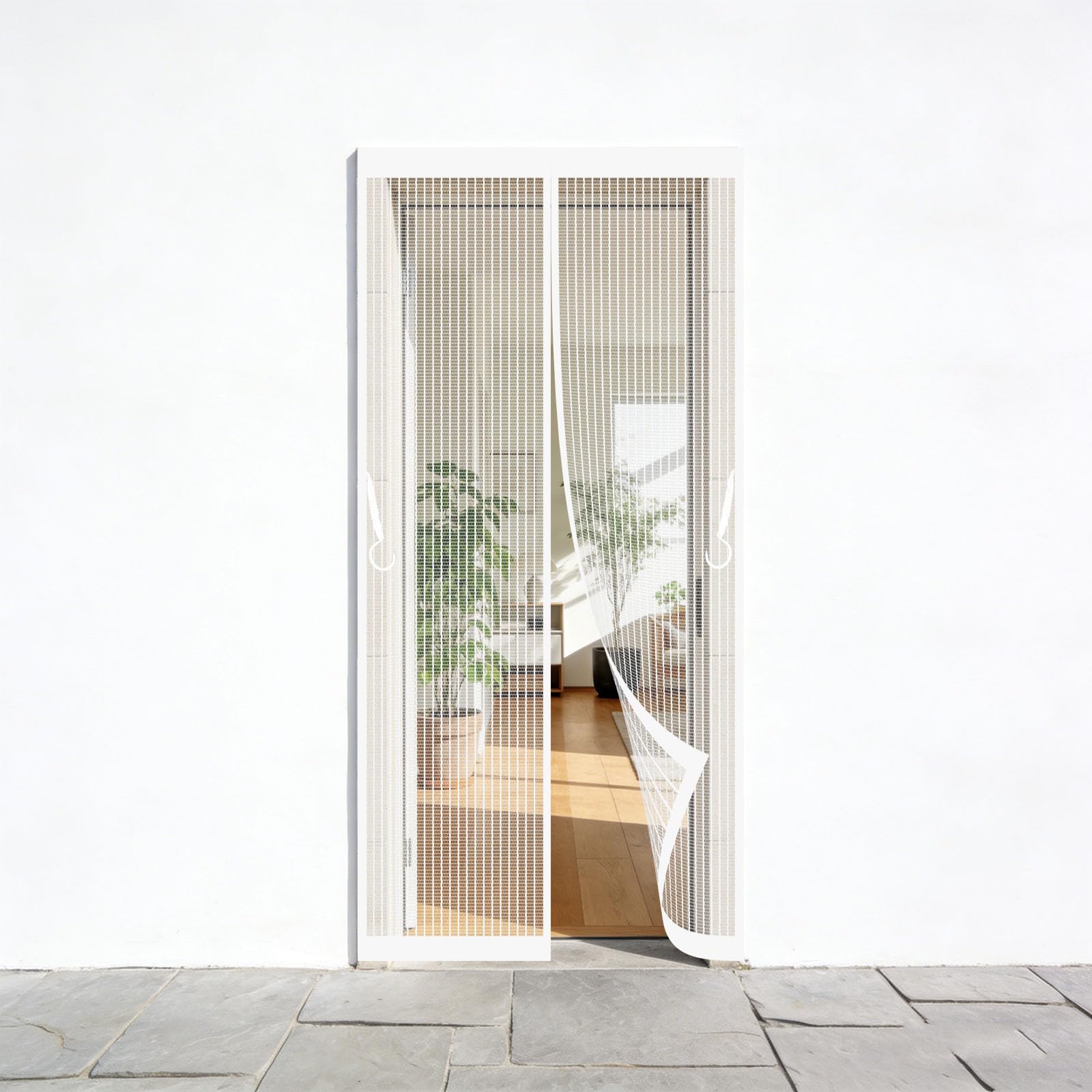 Rideau anti-moustique porte 205x70 cm blanc avec bande adhésive