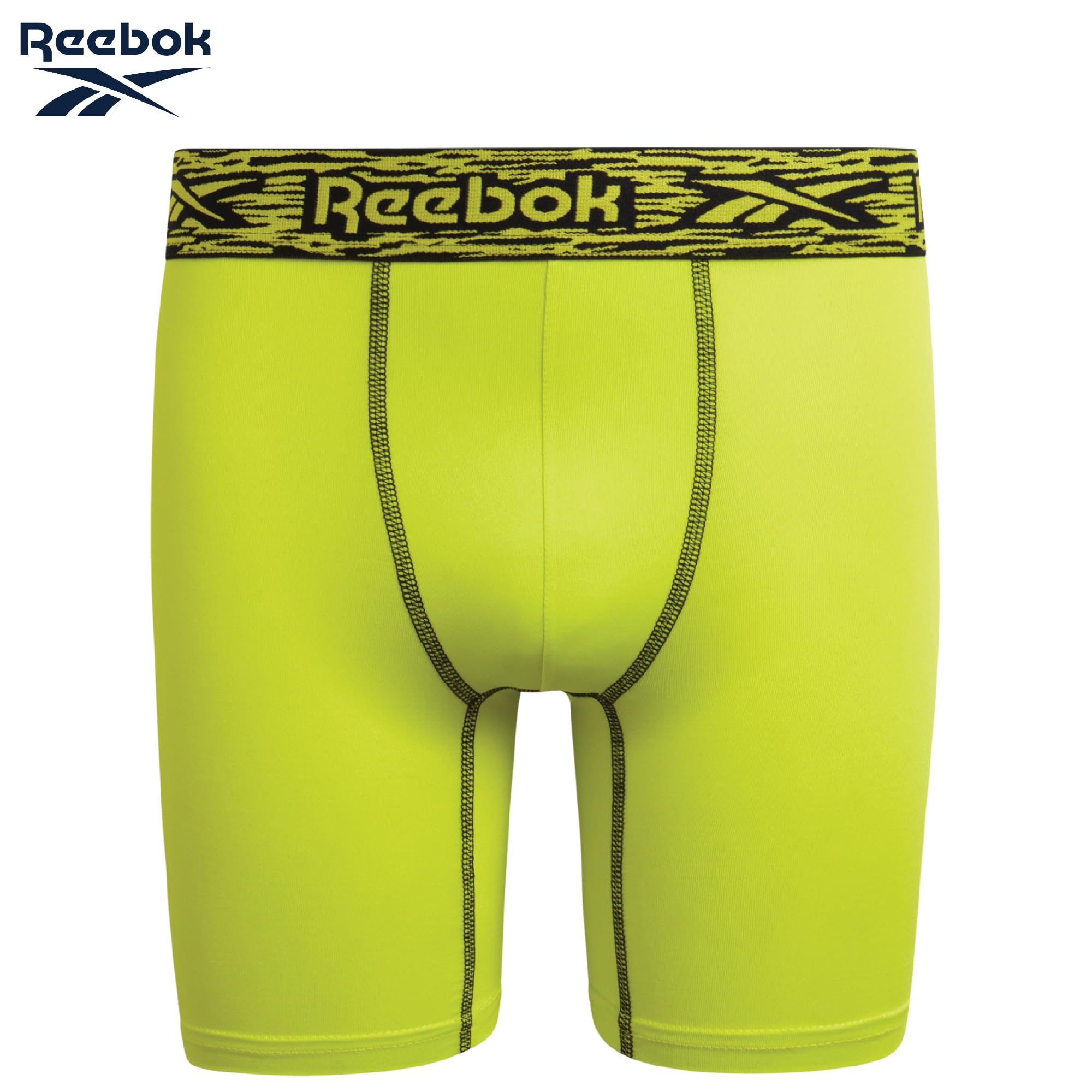 Reebok Calzoncillos tipo bóxer para niños, paquete de 8 calzoncillos tipo bóxer de rendimiento de 6 pulgadas de entrepierna de pierna larga con bolsa de apoyo (6-18)