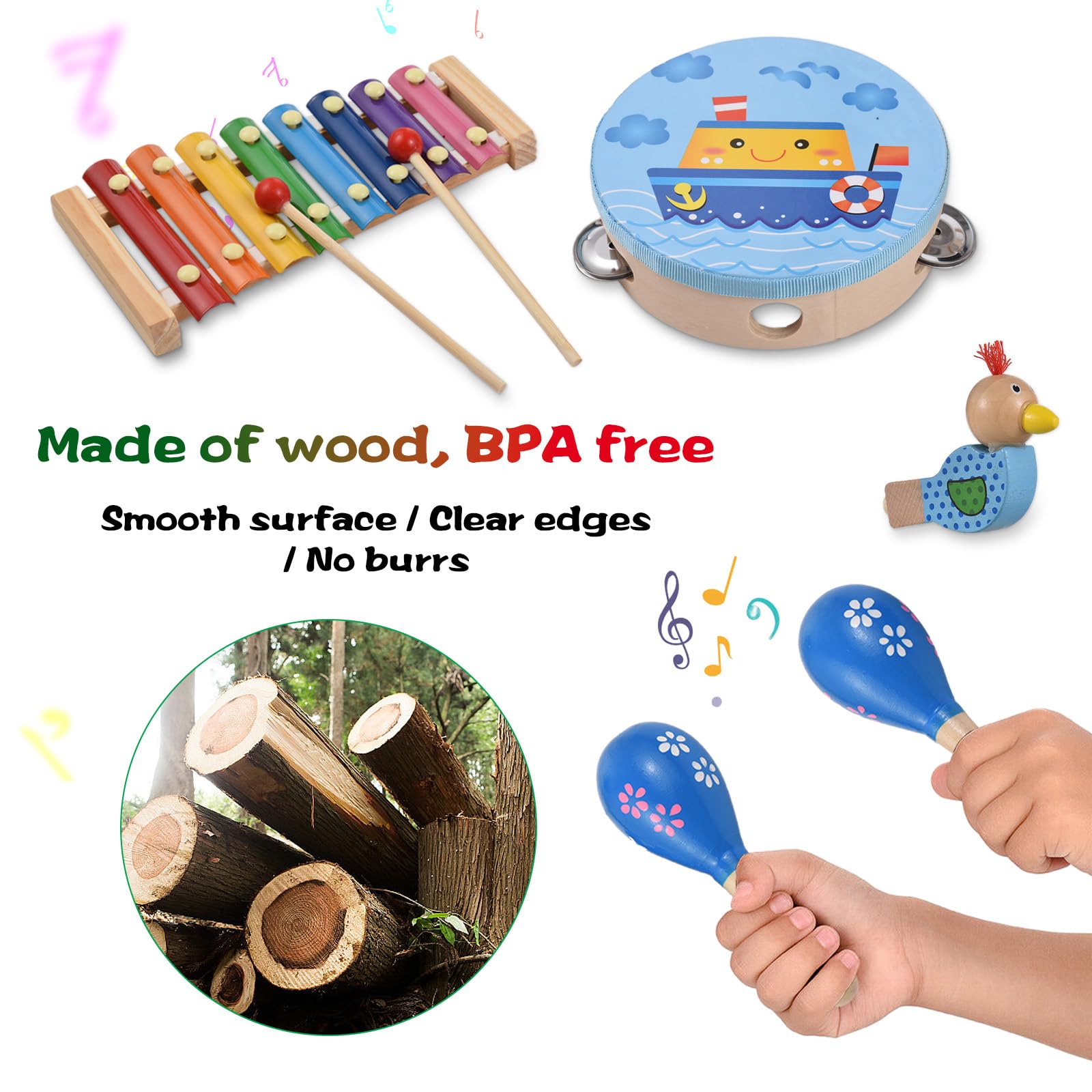 Set di strumenti a percussione in legno Educazione musicale Interessante Giochi interattivi Mano Occhio Sviluppo coordinato Compleanno con Borsa Accessori