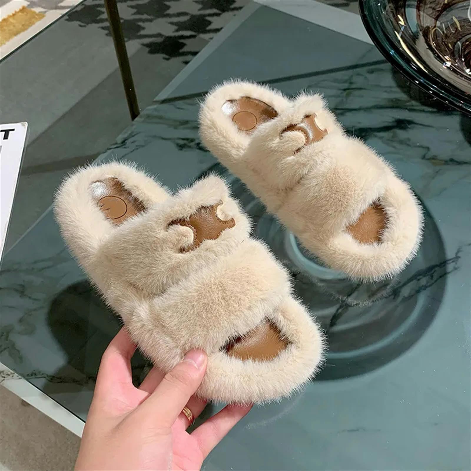 TEidea Kapcie na jesień i zimę ciepłe kapcie - modne i wygodne buty z grubym dnem dla kobiet, Brązowy, 40(inner 25 cm)