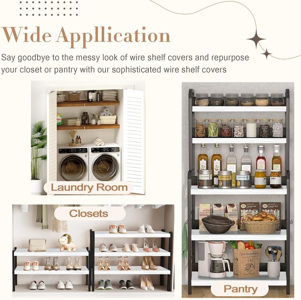 4 Pcs Custom Size Shelf Covers for Wire Shelving,Thick Faux Wooden PVC Removable Wire Rack Covers Preventing Leakage of Items for Shelves Pantry Closet Kitchen Bathroom Office