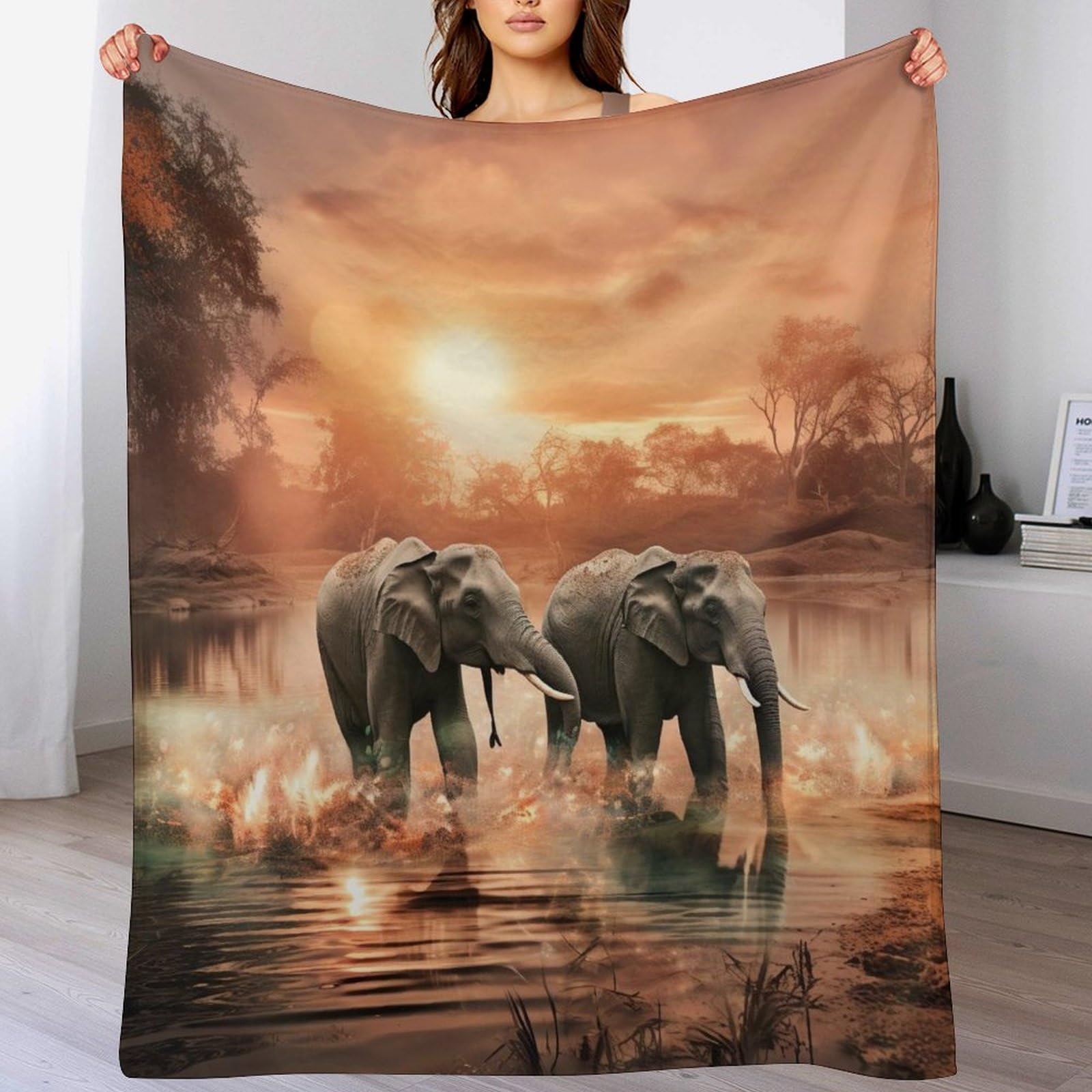 Couverture éléphants idéale pour canapé lit et soirées camping cocooning