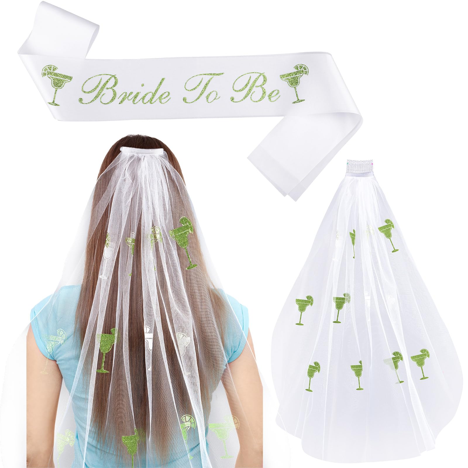 XunYee Margs and Matrimony Bachelorette Margarita Party Decoration Bride to Be Sash with Bachelorette Veil and Sash for Matrimony Bridal Shower Gift