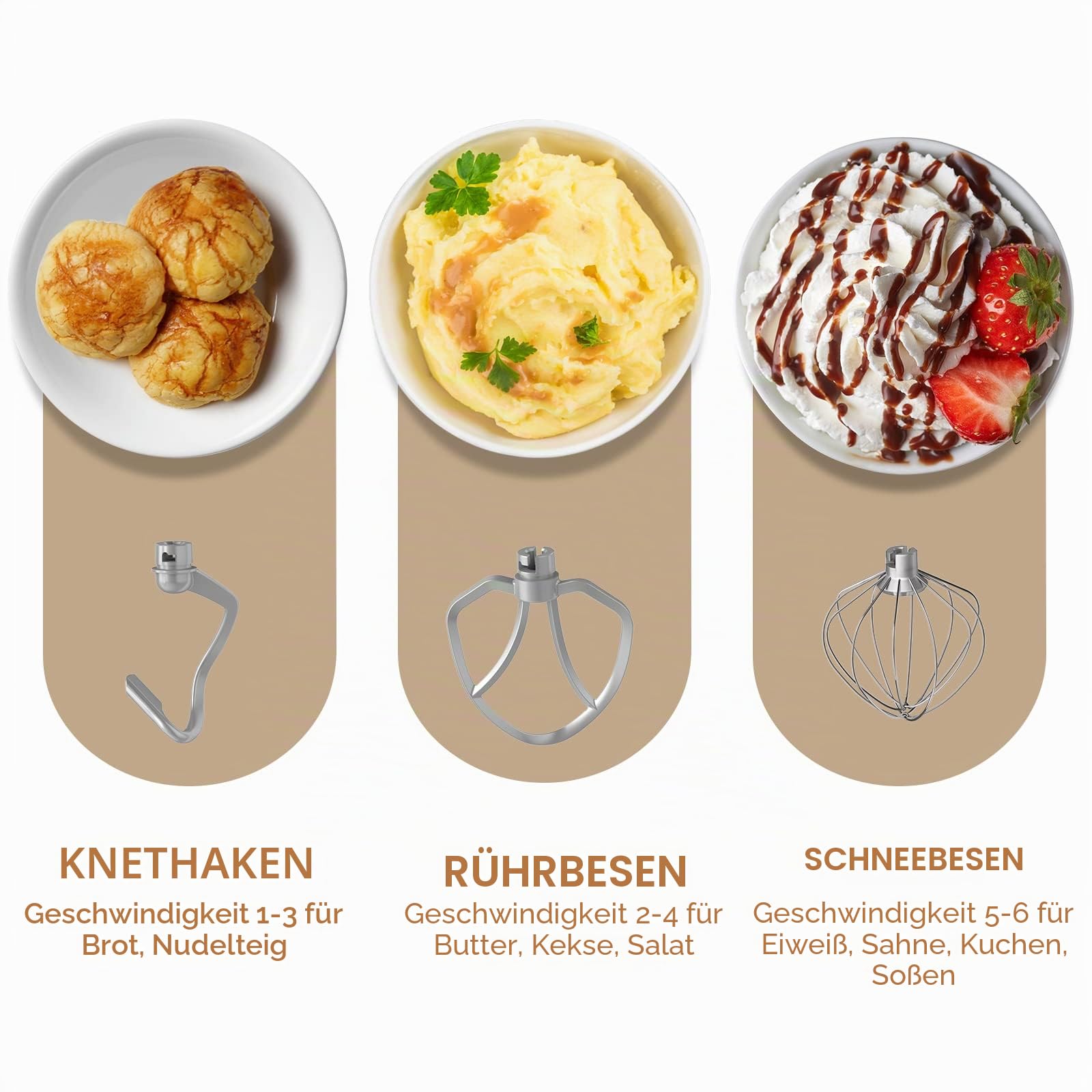 Küchenmaschine Knetmaschine zum Backen, Vospeed 6 Geschwindigkeit Elektrischer Küchenmixer mit 6.2QT Schüssel, Rührbesen, Haken, Schneebesen, Eiertrenner (Rot)