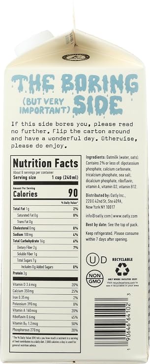 Oatly, Oatmilk Low Fat, 64 Ounce | Plant-Based Made from Oats, Milk Alternative, Vegan, Non-GMO, Gluten Free, Kosher