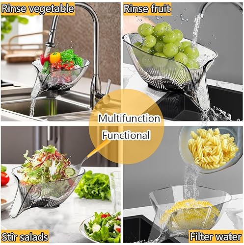 Miniatura 7 de Yutigo Cesta de drenaje multifuncional para alimentos, embudo de cesta de colador con boquilla, fregadero de cocina colador de alimentos para