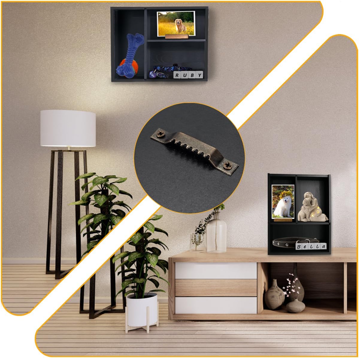 Sofunii Pet Memorial Deep Shadow Box with Shelves for Dogs or Cats,Solid Wood Pet Memory Keepsake Box for as Loss Remembrance-Black