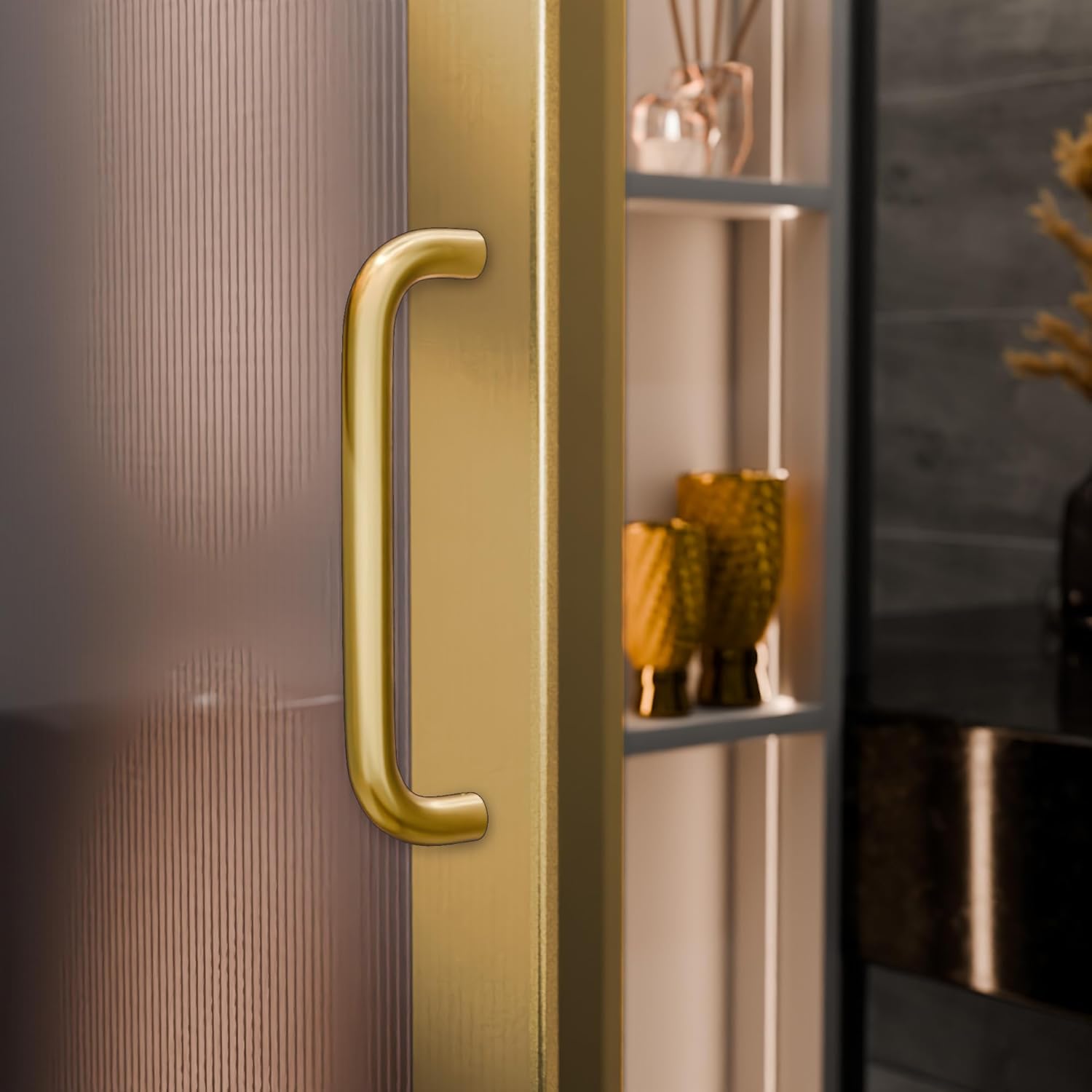 BRIXWELL Solid Pull Handle Aluminum Material, Polished Brass Finish, 9" Length, 8" Center to Center, 1" Diameter, Single Sided Mounting, Includes 1/4"-20 Bolts and Washers