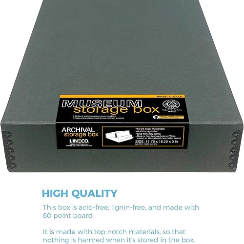 Vista 157 de Lineco, Caja de almacenamiento de archivos de museo de color tostado de 9 x 12 pulgadas, diseño frontal caído. Sin ácidos con borde de metal.