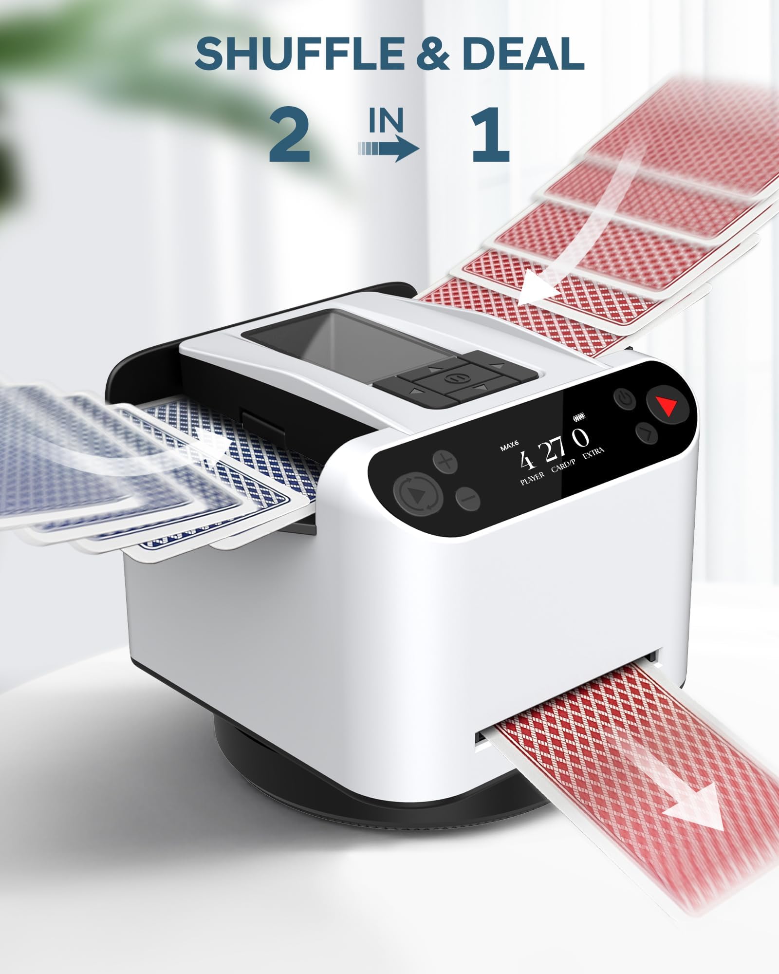 Automatic Card Shuffler and Dealer Machine - 360° Rotating for 1-2 Decks, 2-12 Players with 4 Remotes, White - Image 2