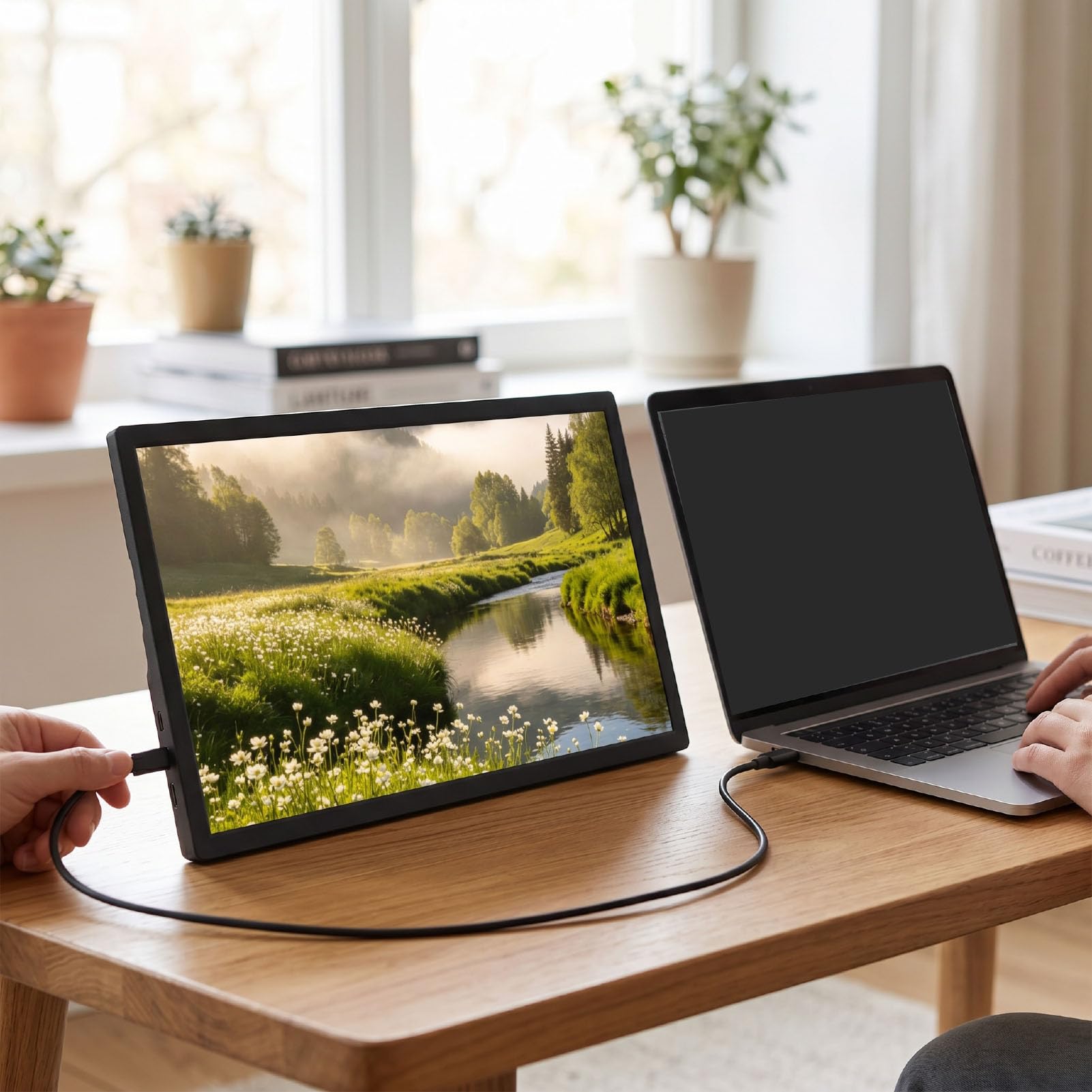 XUMIUZIY Monitor Portatile da 15,6 Pollici, Secondo Schermo Esterno FHD USB C con Supporto Regolabile Altoparlanti Montabili VESA, per Laptop Desktop Switch Gaming Travel