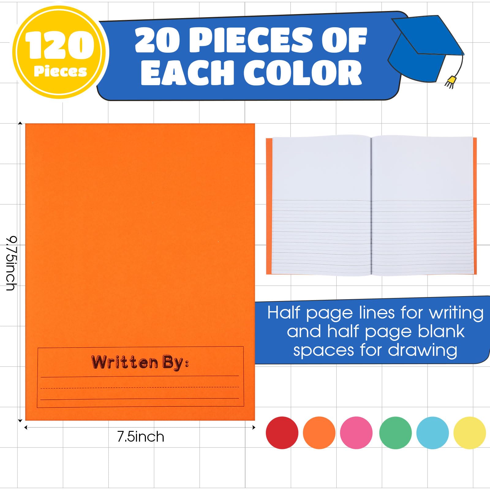 Henoyso 120 quaderni per composizione primaria K-2 9 3/4 x 7 1/2 pollici libro vuoto per scrivere storie, disegnare e scrivere diario, 60 pagine, diario di scrittura per il rientro a scuola forniture