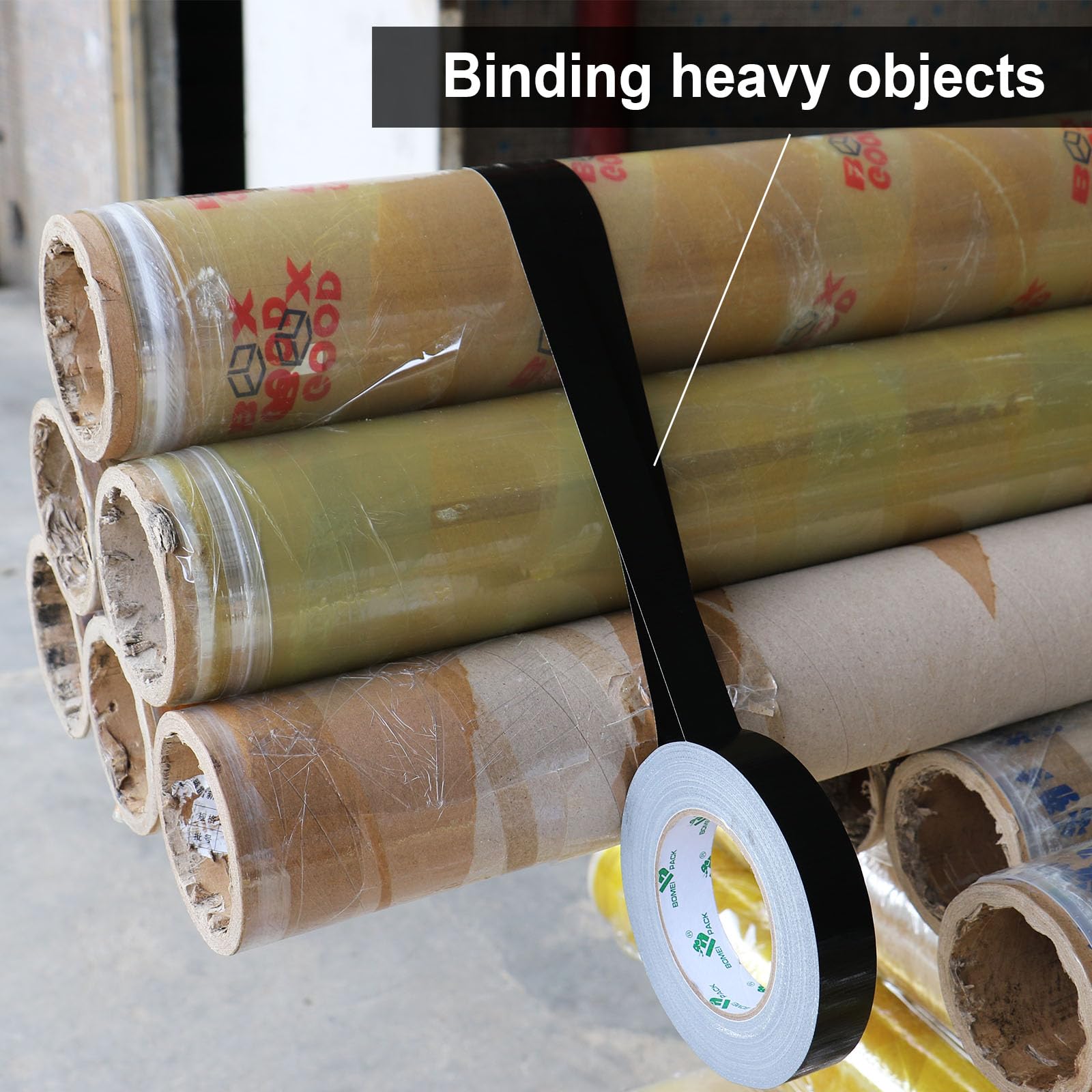 BOMEI PACK 3 Rolls Black Duct Tape Reinforced Strong Sticky Gaffer Tape 25mm x 50m Ducts Fixing Pipelines Repairing DIY Craft Labeling,Heavy Duty Moving Sealing - Image 3