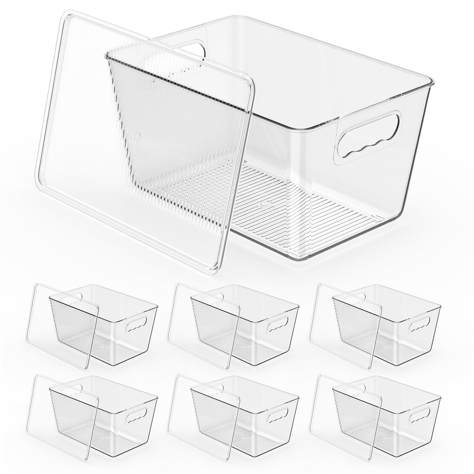 KJIXYUNG 6 Pack Fridge Organisers with Lids, 30 x 20 x 15 cm Stackable Fridge Storage Bins, Clear Plastic Kitchen Organisation and Pantry Containers, BPA-Free Food Storage Boxes — image 1