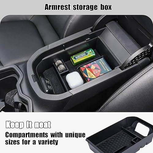 Miniatura 10 de Bandeja de almacenamiento de tablero de consola central compatible con Toyota RAV4 2019-2022 2023 2024 Material ABS Organizador de consola central