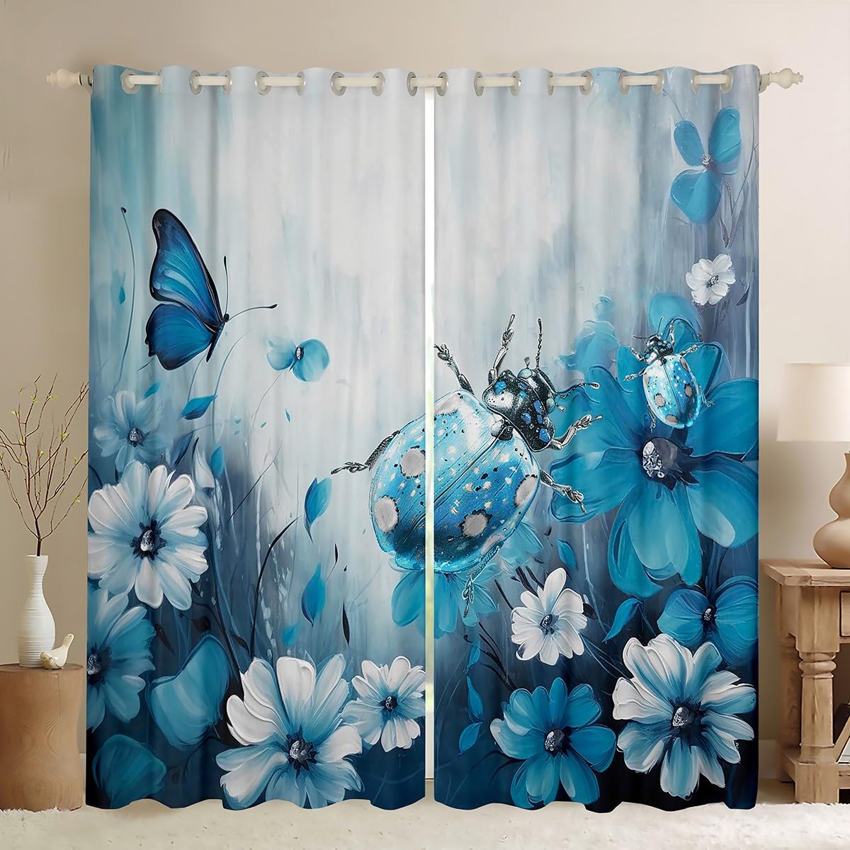 Amazon.com: Ladybug Blackout Curtains Daisy Flowers Curtains 2