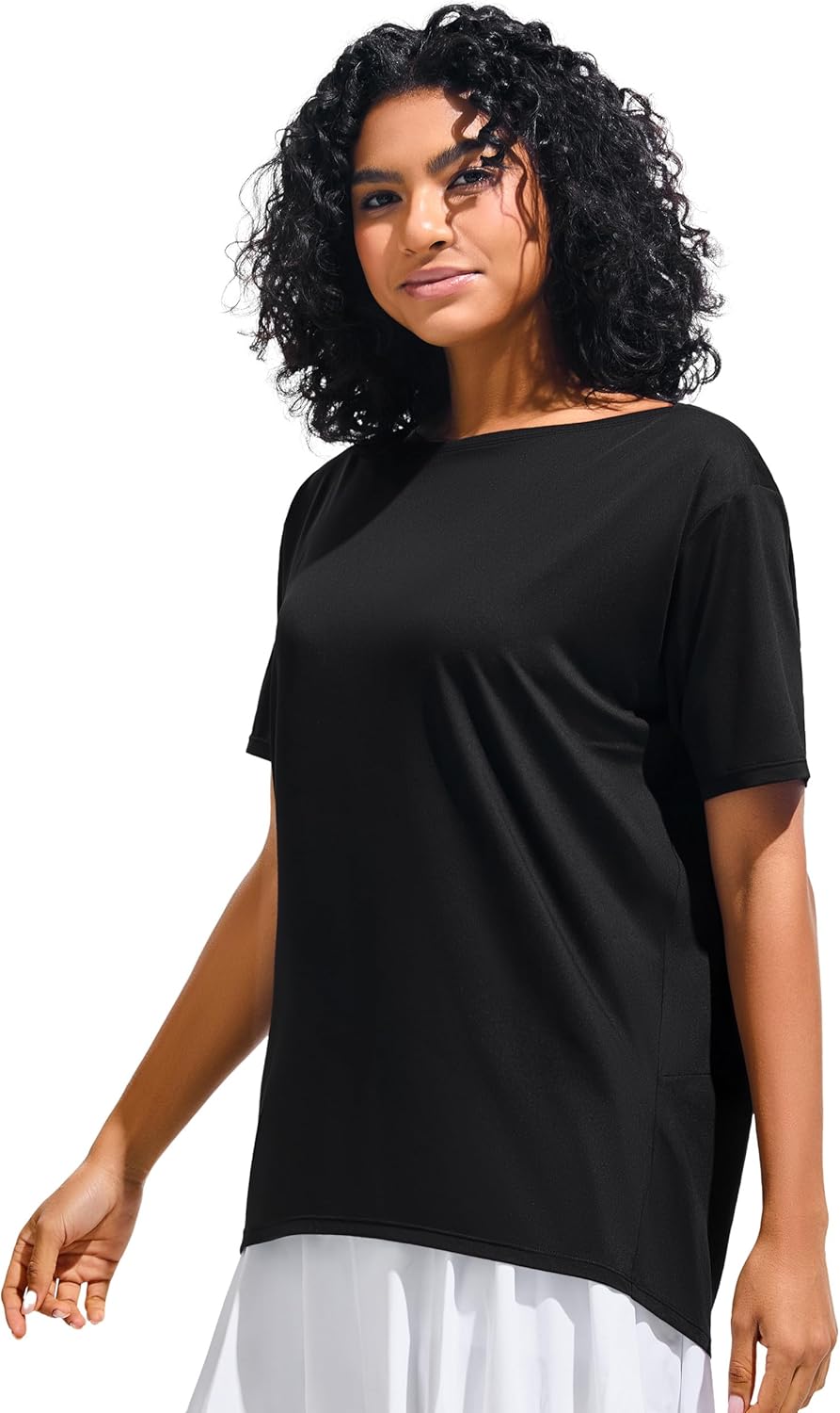 JOYSPELS Ice Silk Women's Short Sleeve Workout Shirts Quick Dry Boat Neck Loose Fit Athletic Running Tee Tops - Image 4