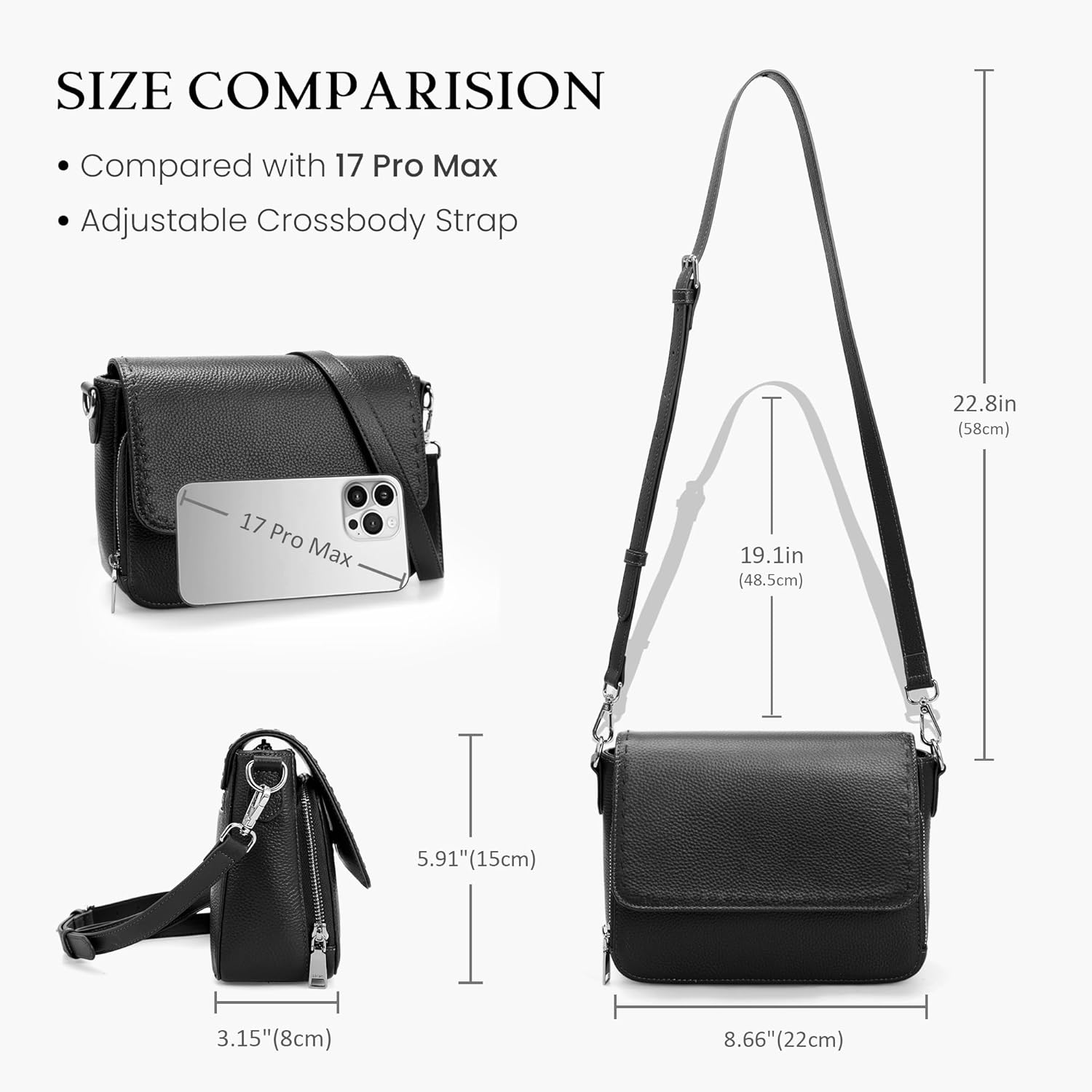 befen Genuine Leather Crossbody Bags for Women Medium Purse with Built in RFID Wallet Womens Soft Cross Body Purse - Image 6