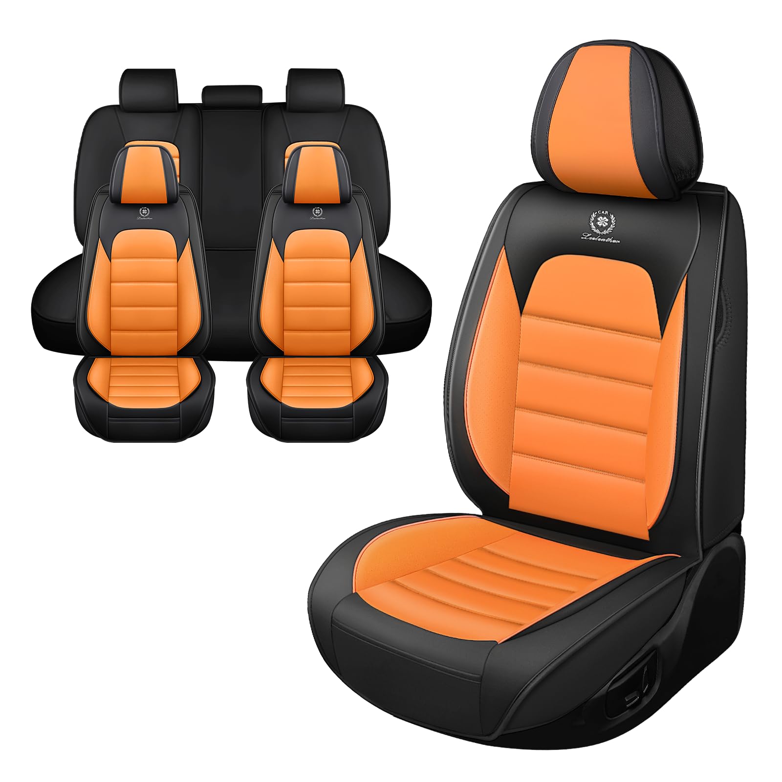 Iceleather Car Seat Covers for Chevrolet Equinox 2005-2025,Waterproof Soft Breathable PU Leather Seat Cover with Storage Pockets(Black&Orange,Full Set