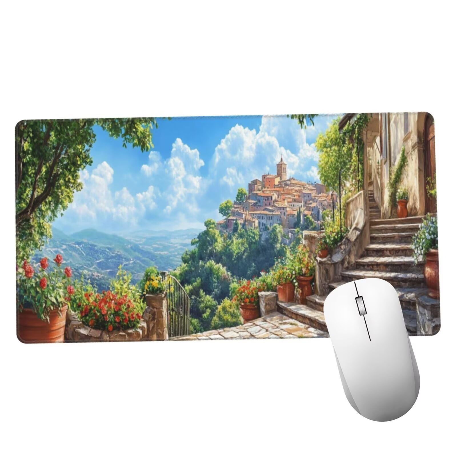 Niebieska podkładka pod mysz XXL krajobraz mata na biurko 1600 x 800 x 3 mm mata biurkowa zmywalna podkładka do gier na laptopa, z antypoślizgową gumową podstawą do gier, PC, pracowników biurowych