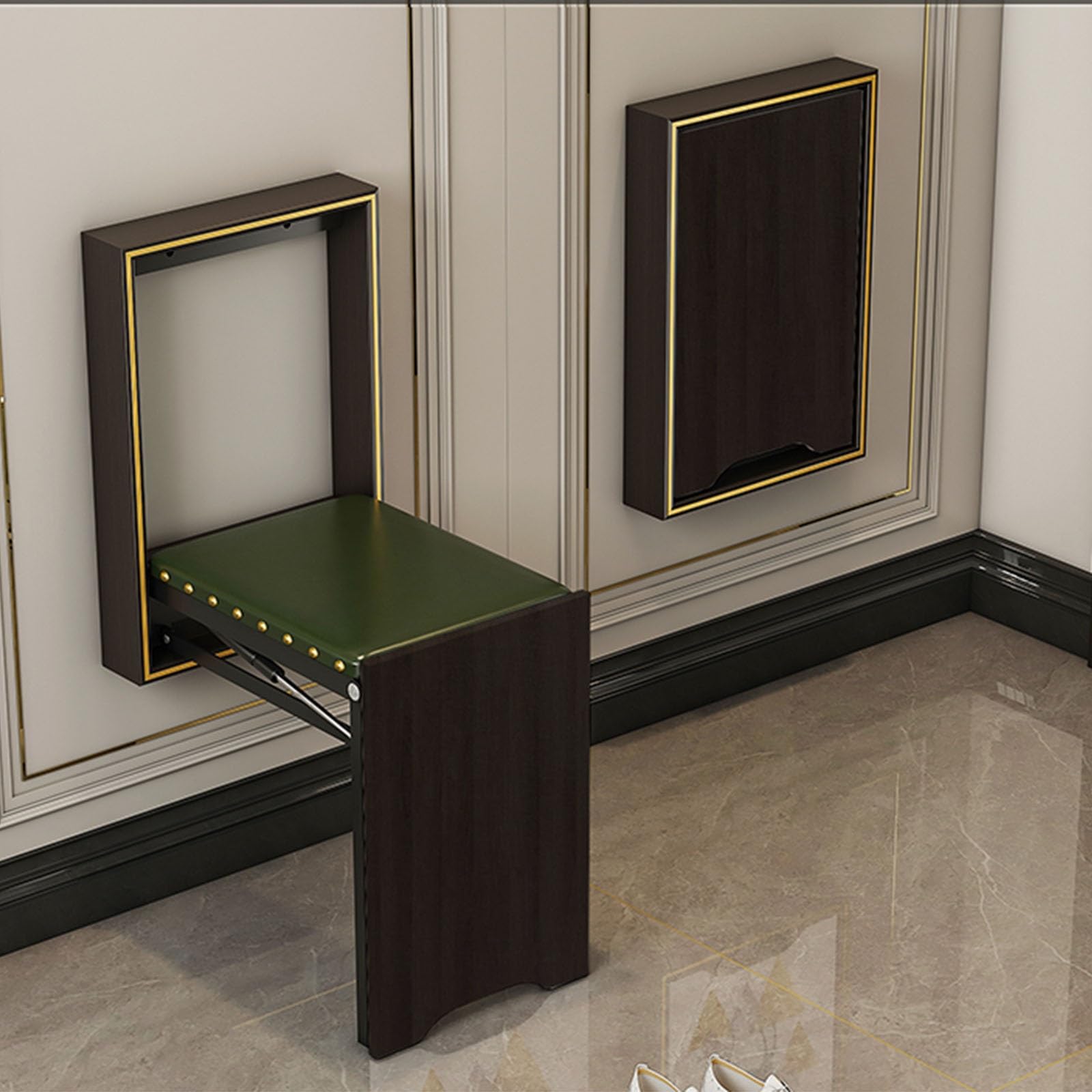 Silla plegable de pared oculta para pasillos estrechos y recibidores