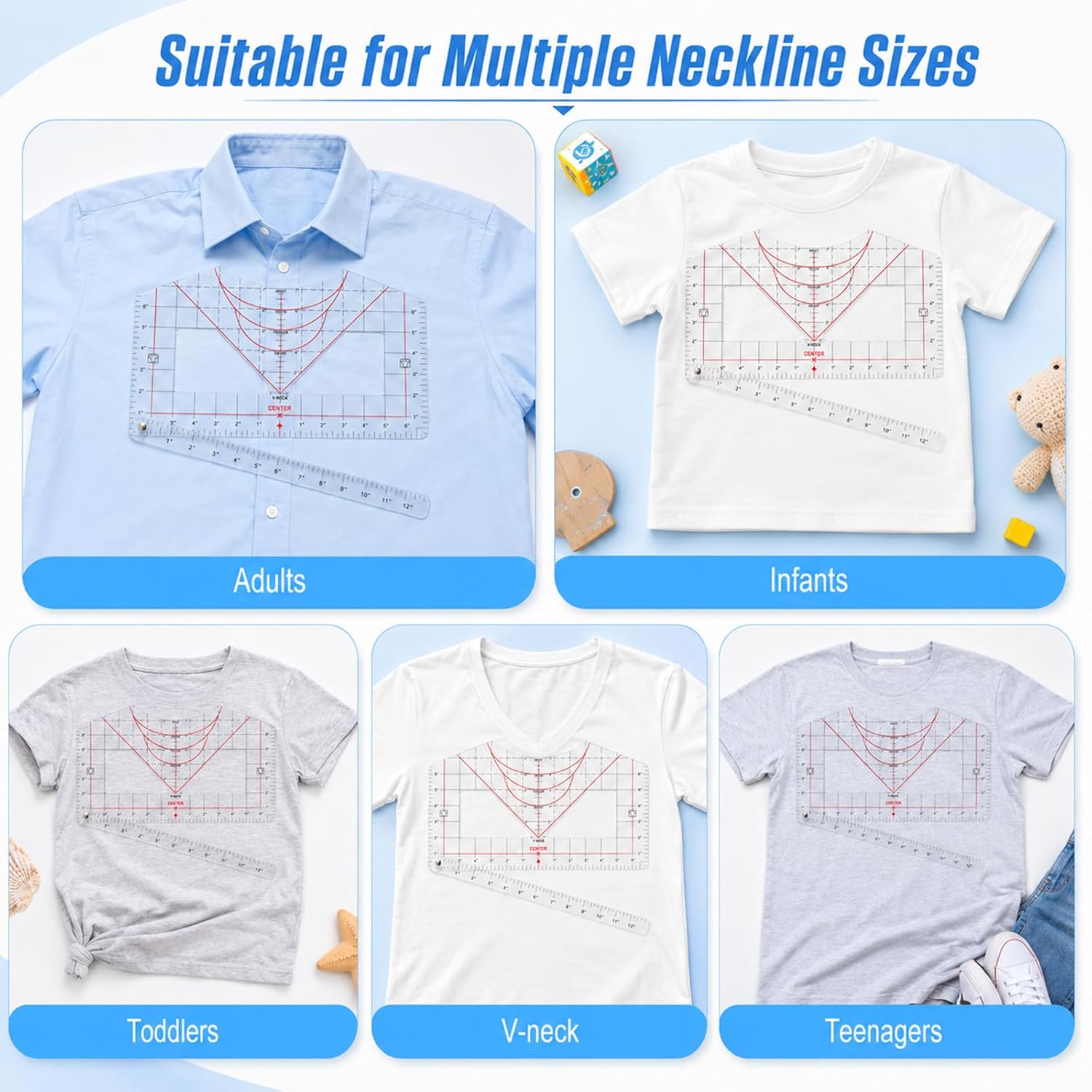 Transparent PVC Tshirt Ruler Guide for Heat Press & Vinyl