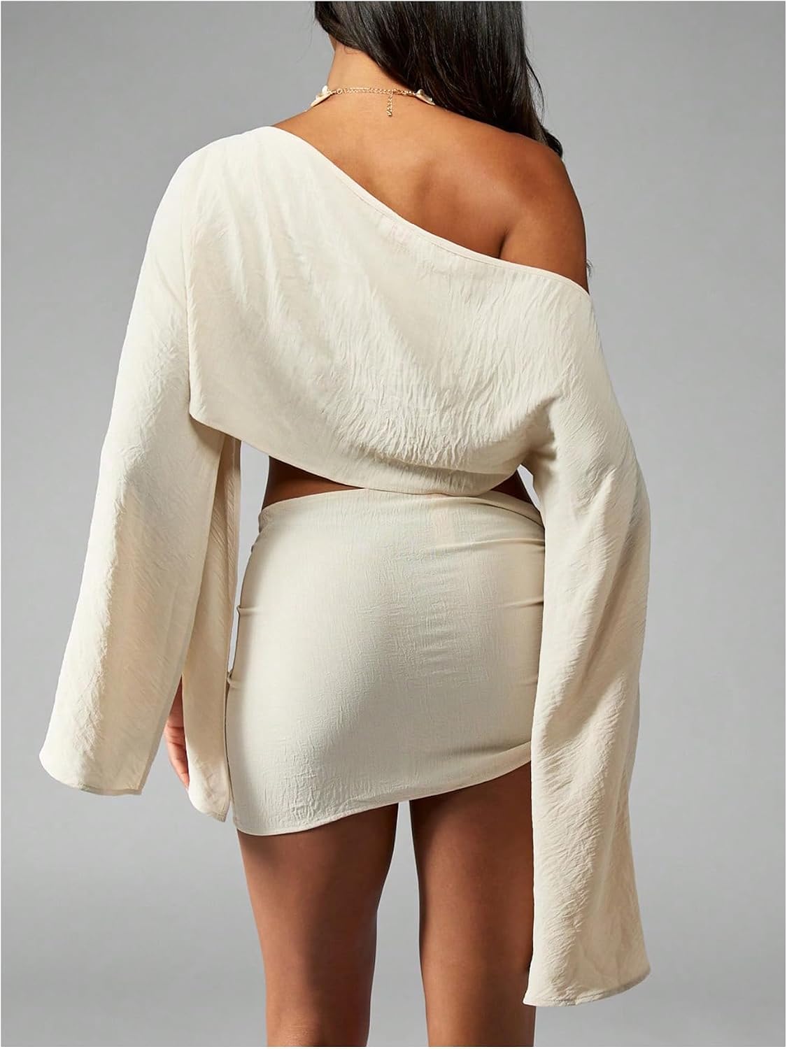 MakeMeChic Women's Summer 2 Piece Sets Poncho Crop Tops Wrap Skirt Swimsuit Coverup Beach Vacation Outfits