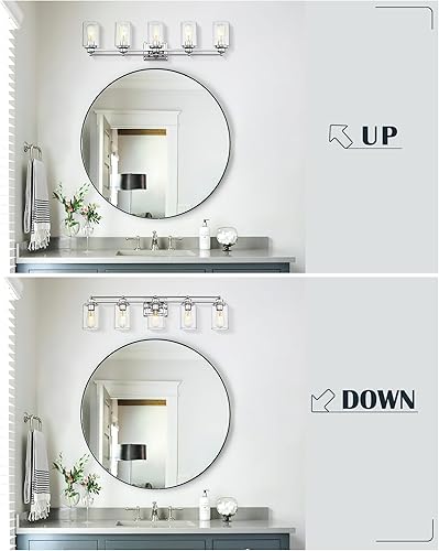 Miniatura 4 de HWH - Lámpara de tocador cromada con 5 luces sobre espejo, lámpara de pared moderna para baño, 37 pulgadas, acabado cromado, 5HLT63B-5W CH