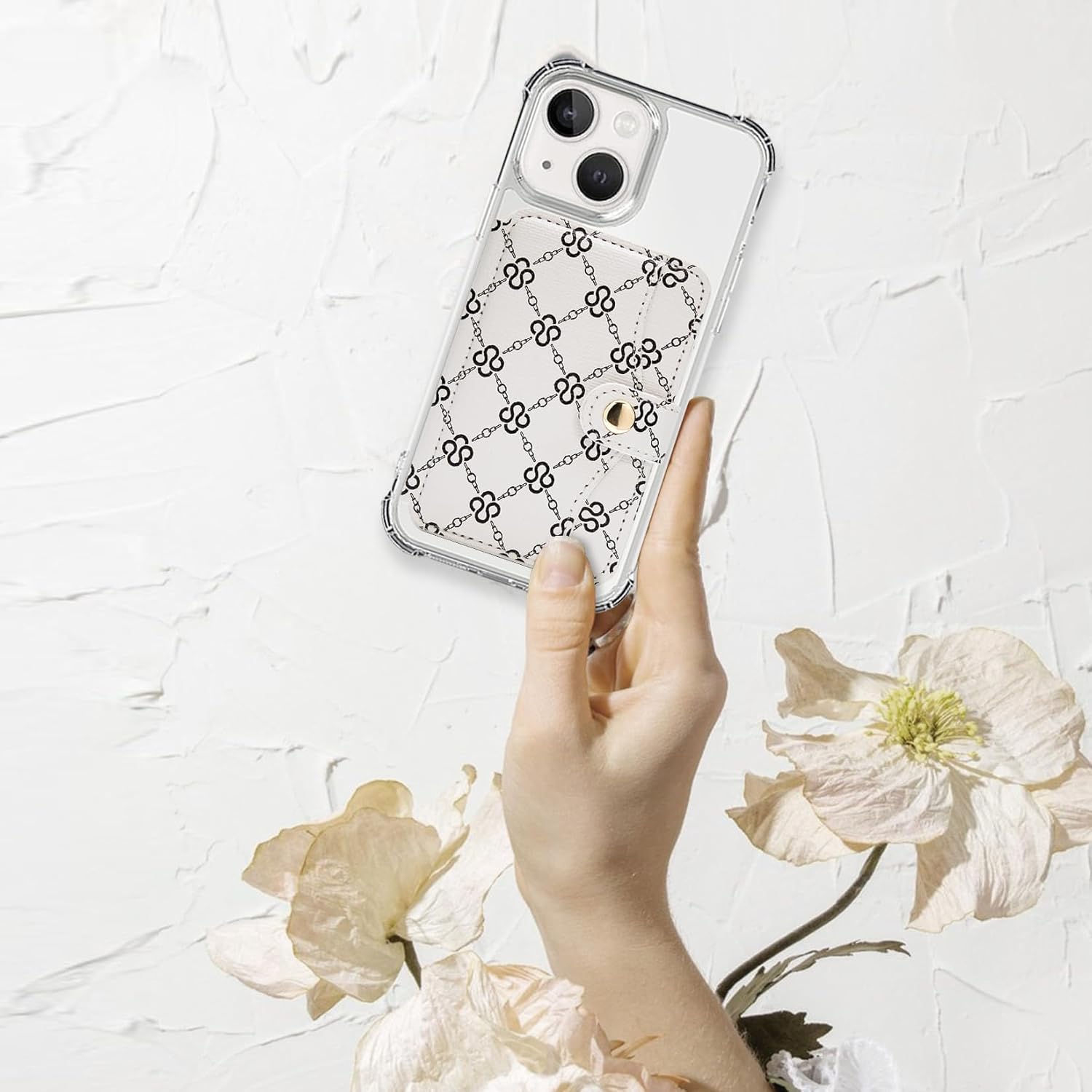 M-Plateau Small Women's Wallet with Kickstand Design and Credit Card Holder - 3M Sticky Phone Wallet - Beige Print - Image 8